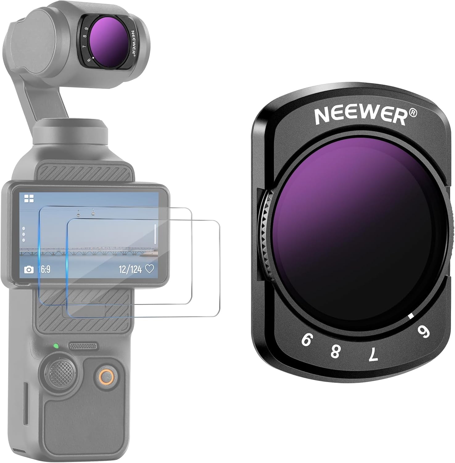 NEEWER Variable ND Filter for DJI Osmo Pocket 3 and Pocket 4 with Magnetic Attachment and 6 to 9 Stop Range