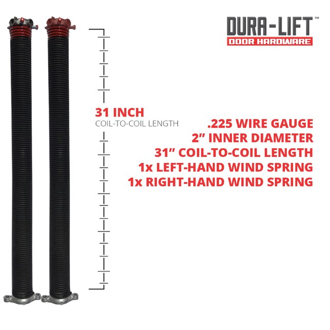 DURA-LIFT 0.225-in x 2-in Left and Right Wound 2-Pack Red Steel Garage Door Torsion Spring DURA-LIFT 0.225-in x 2-in Left and Right Wound 2-Pack Red Steel Garage Door Torsion Spring