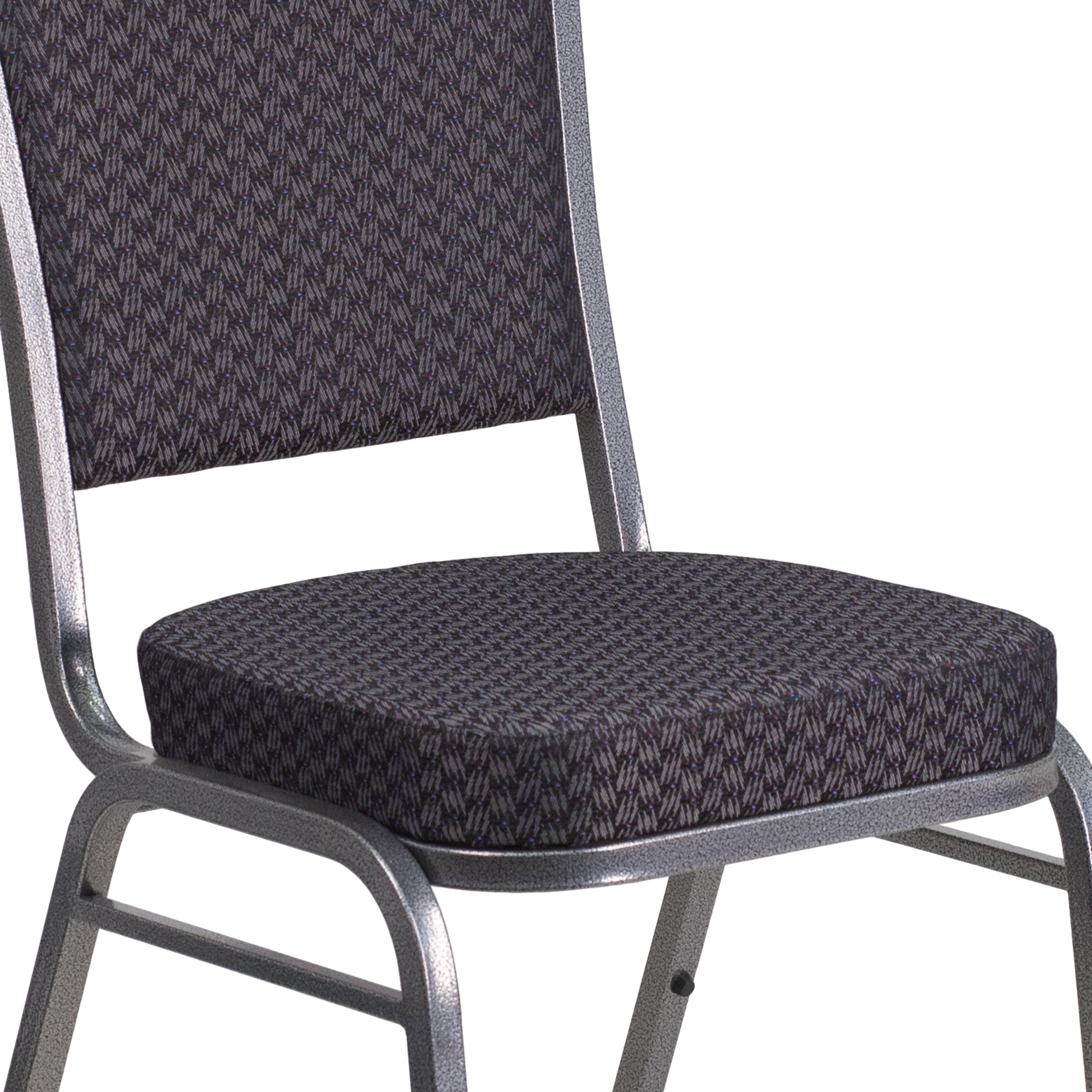 Elegant Crown Back Banquet Chair in Black Fabric with Silver Vein Frame