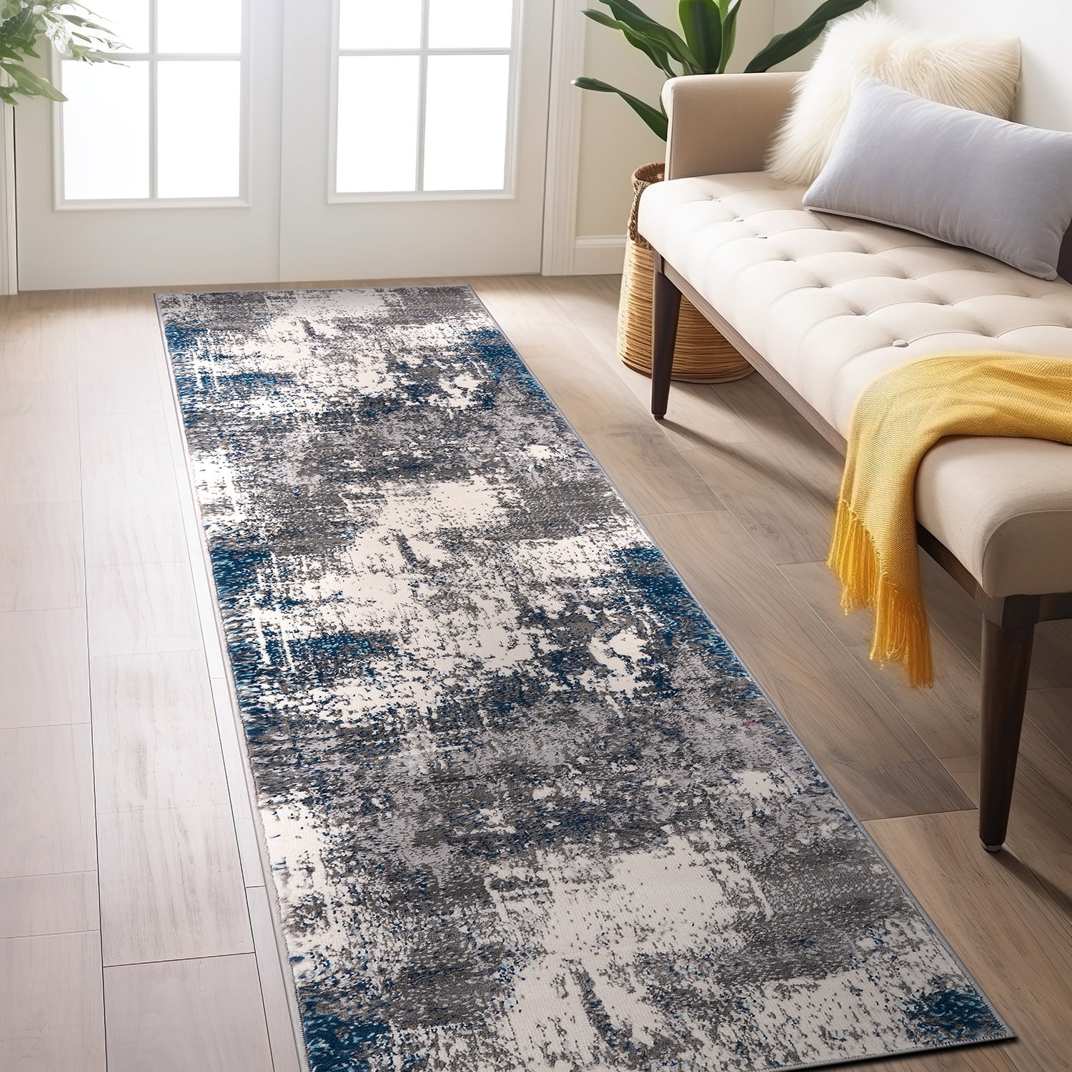 World Rug Gallery 4059BLUE2X7 2 x 7 (ft) Loomed Polypropylene Blue Rectangular Indoor Abstract Vintage Runner rug