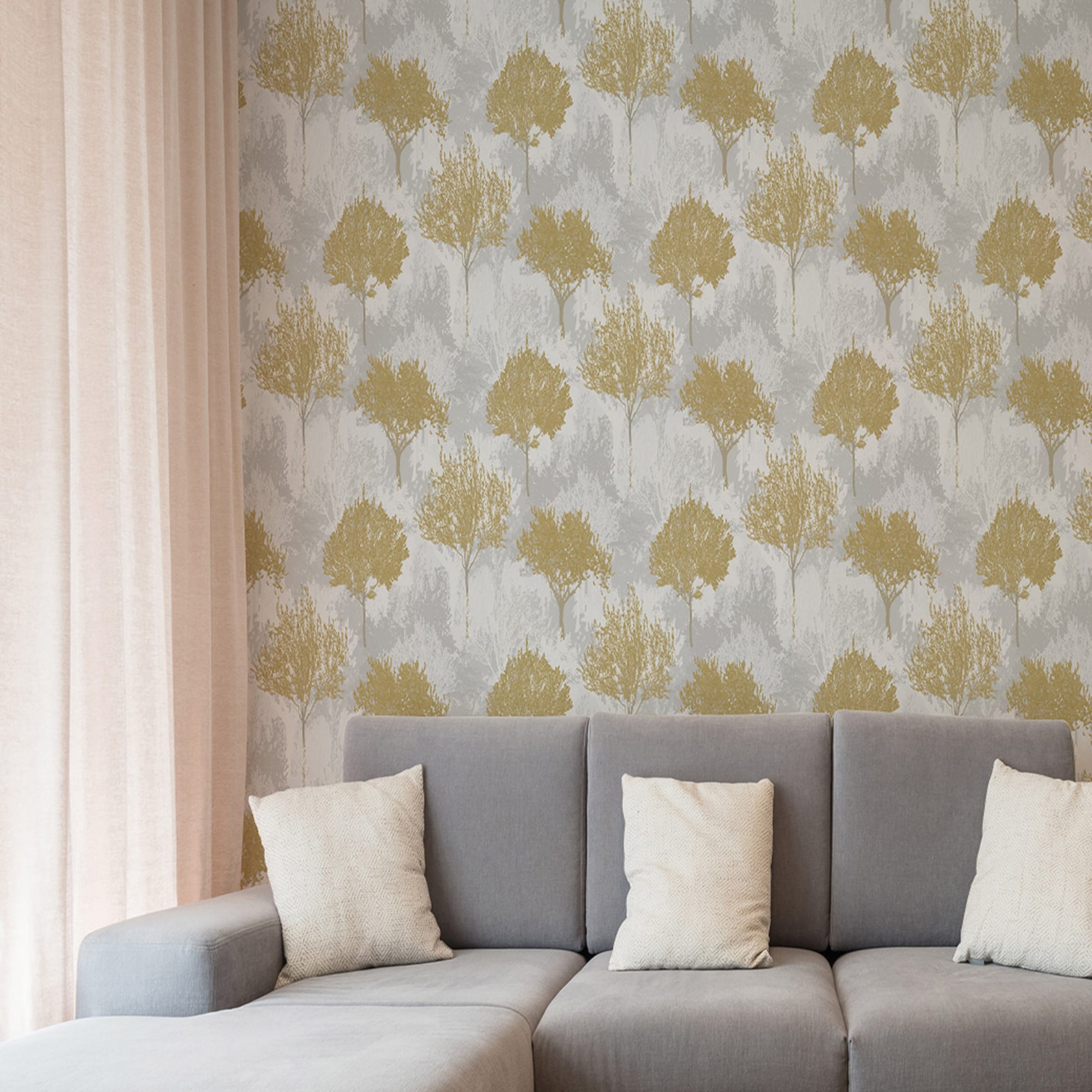 Mustard and Gray Non-Woven Removable Wallpaper