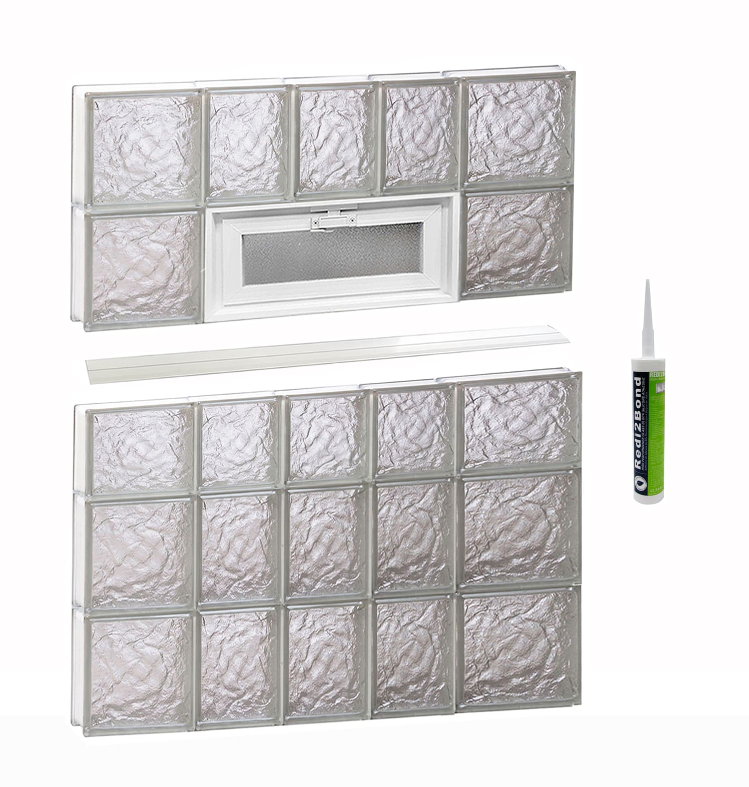 REDI2SET V3438IS Ice Glass 32-3/4-in x 36-3/4-in Frameless Replacement Vented Glass Block Window