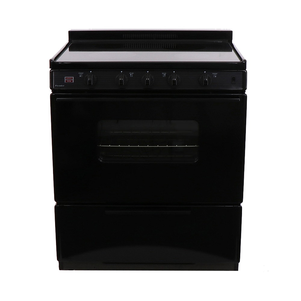 Premier 30-in Glass Top 4 burners 3.9-cu ft Freestanding Electric Range with WipeClean Coating ( Black on Black )