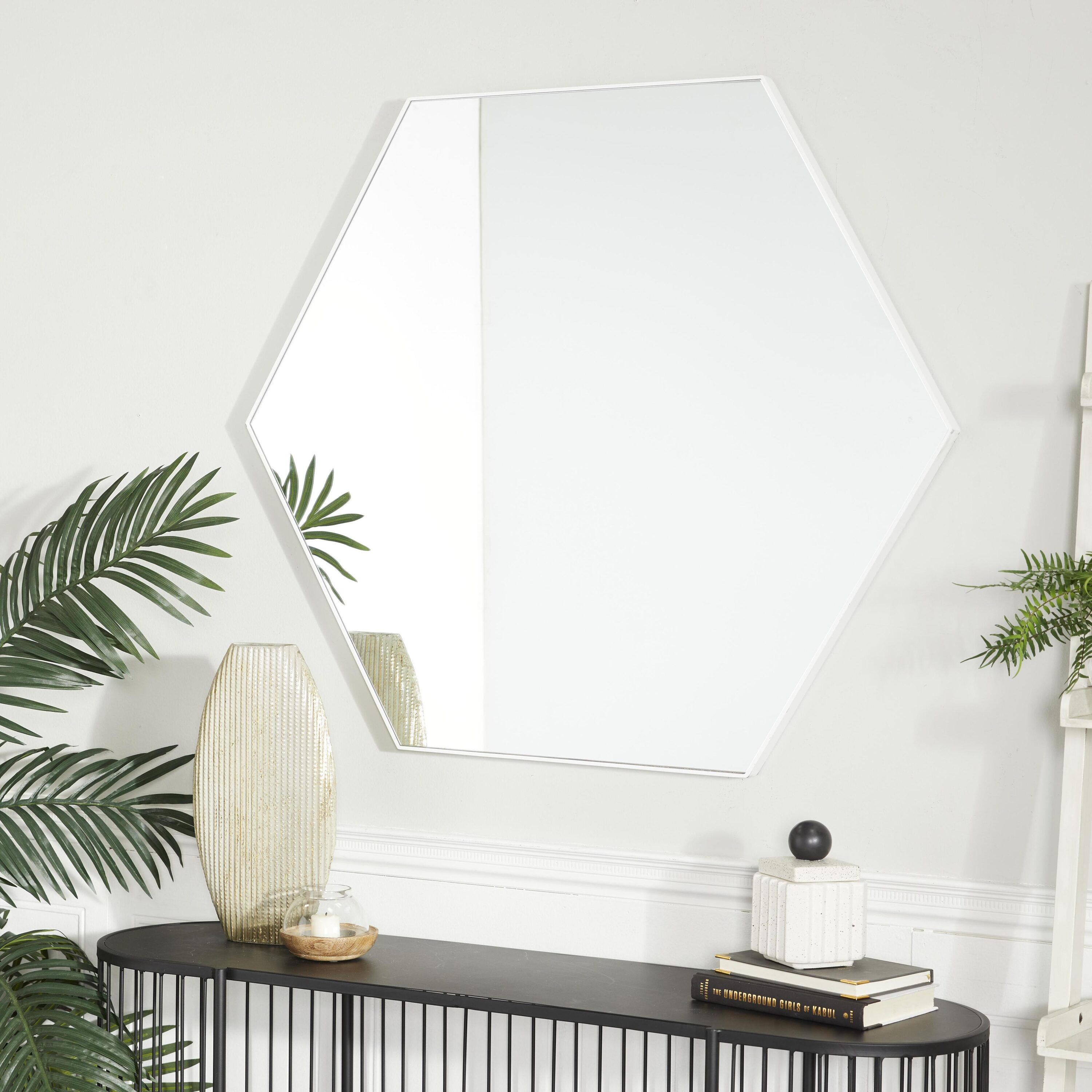 Grayson Lane 98534 40-Inches W x 35.0-Inches H Hexagon White Framed Wall Mirror