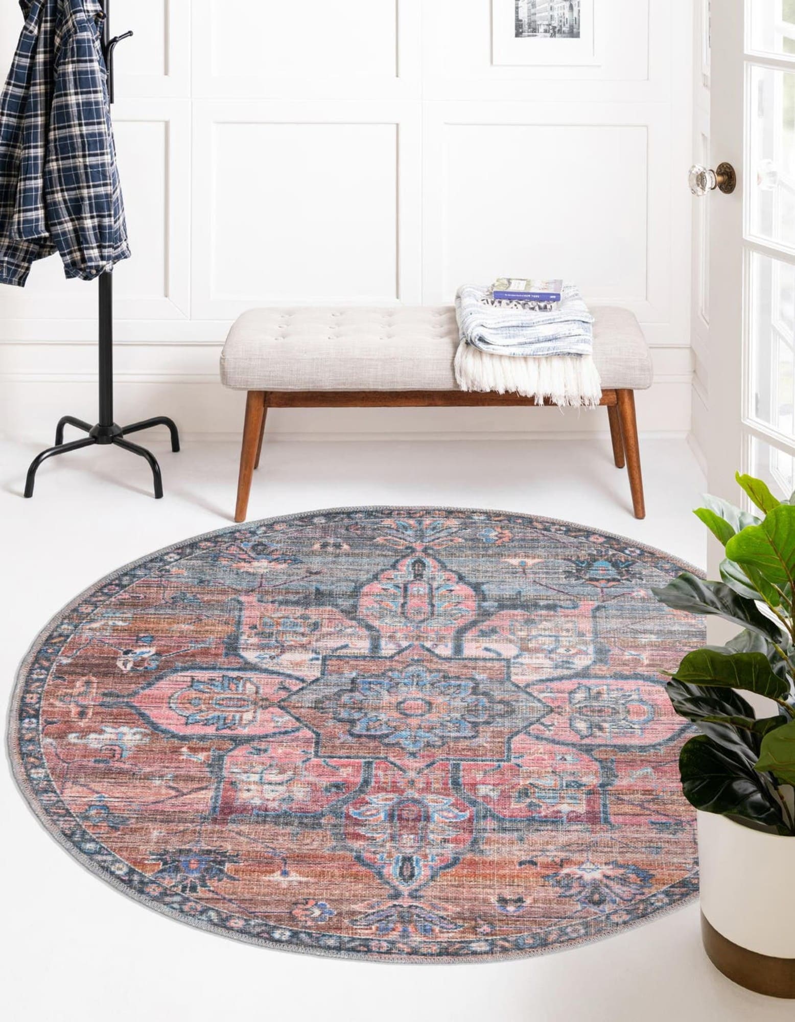 Unique Loom 3177875 Nostalgia Washable 4 x 4 (ft) Loomed Jute Multi Round Indoor Floral/Botanical Machine washable Area rug