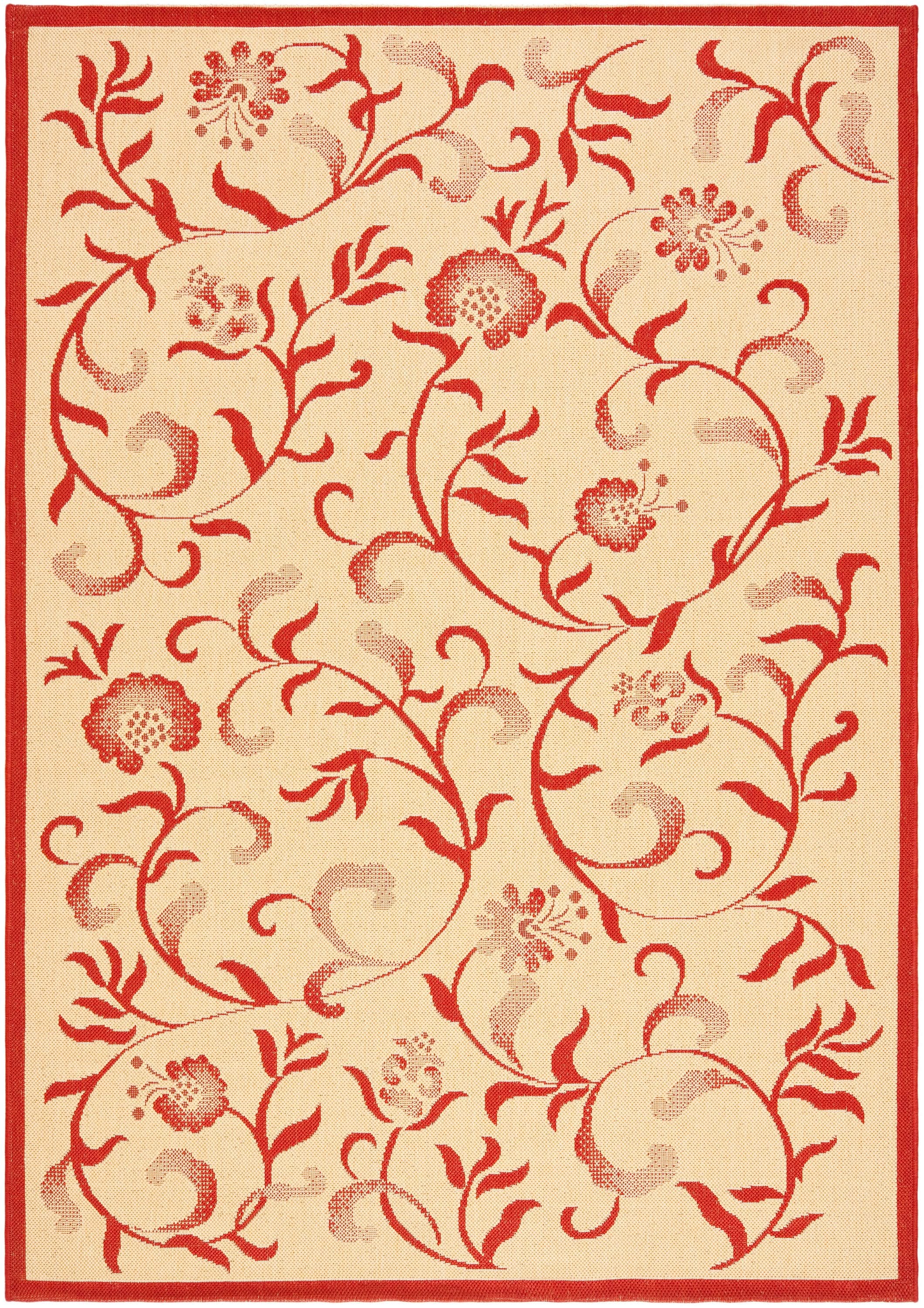 Martha Stewart MSR4251-18-3 Swirling Garden 3 x 5 (ft) Loomed Polypropylene Creme/Red Rectangular Indoor Floral/Botanical Coastal Throw rug