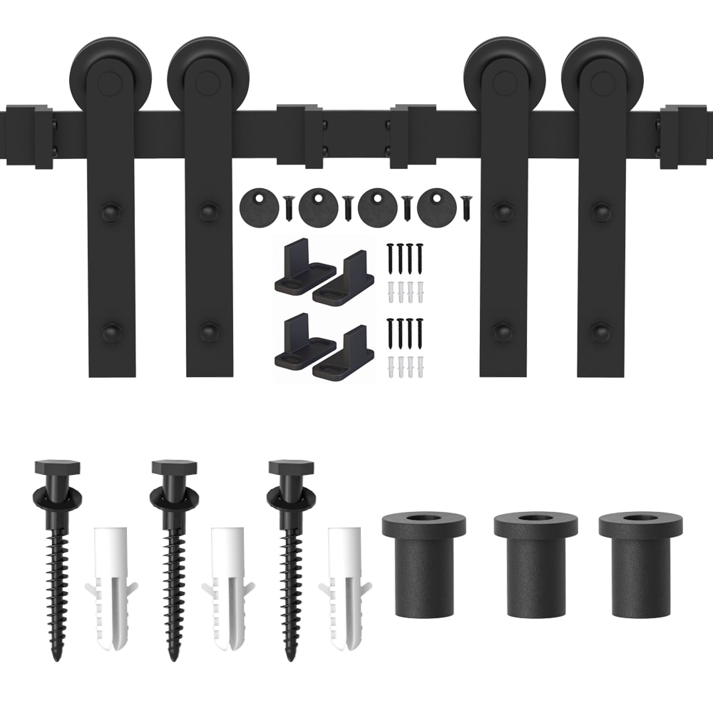 WINSOON 48-in Matte Black Indoor I-strap Double Barn Door Hardware Kit ...