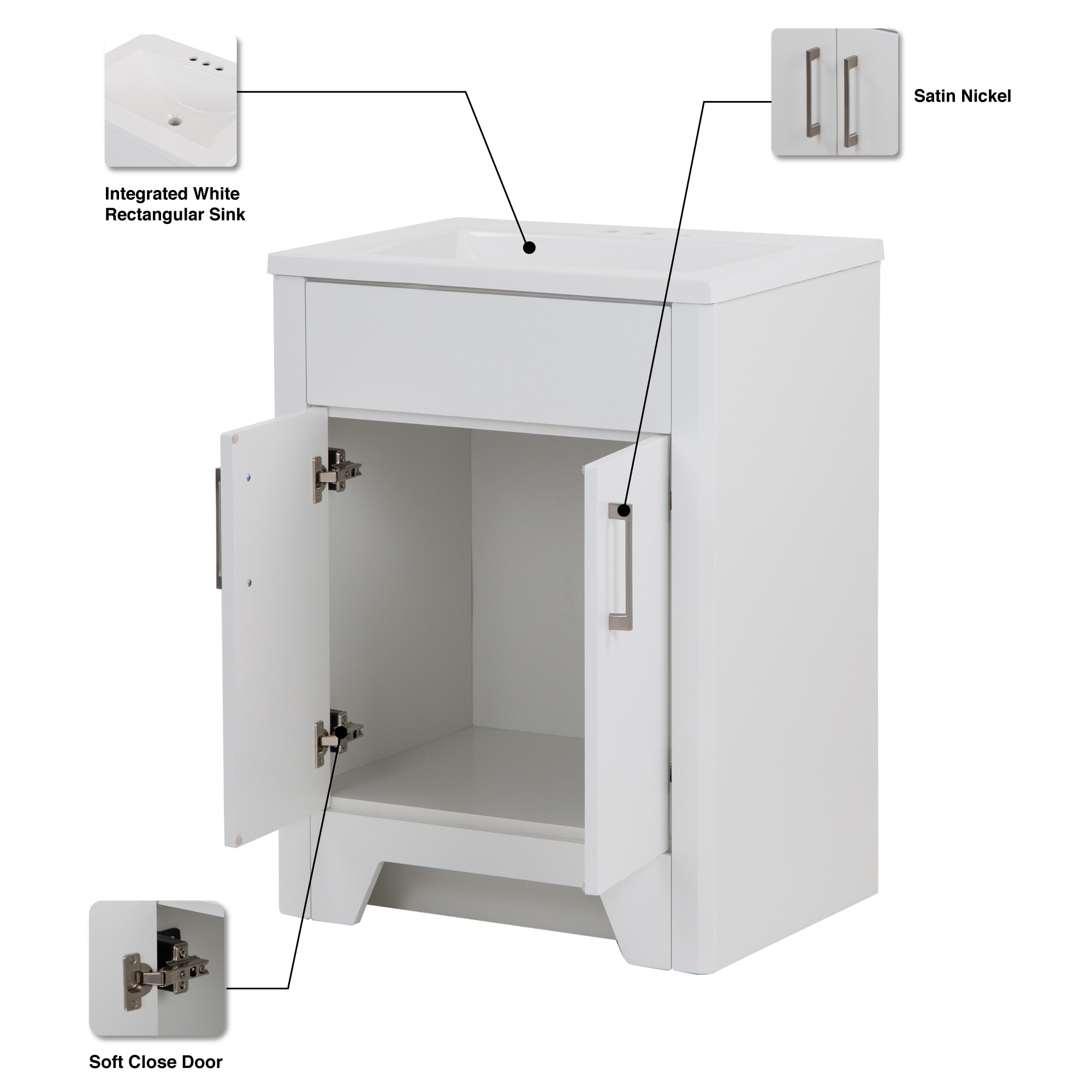  ELEMENT ACE Pedestal Sink Storage Cabinet with Double Doors,  Under Sink Cabinet with Shelf, Bathroom Vanity Cabinet Wall-Mountable  Space-Saving U Cut-Out Easy Assembly Crystal White & Walnut : Tools & Home