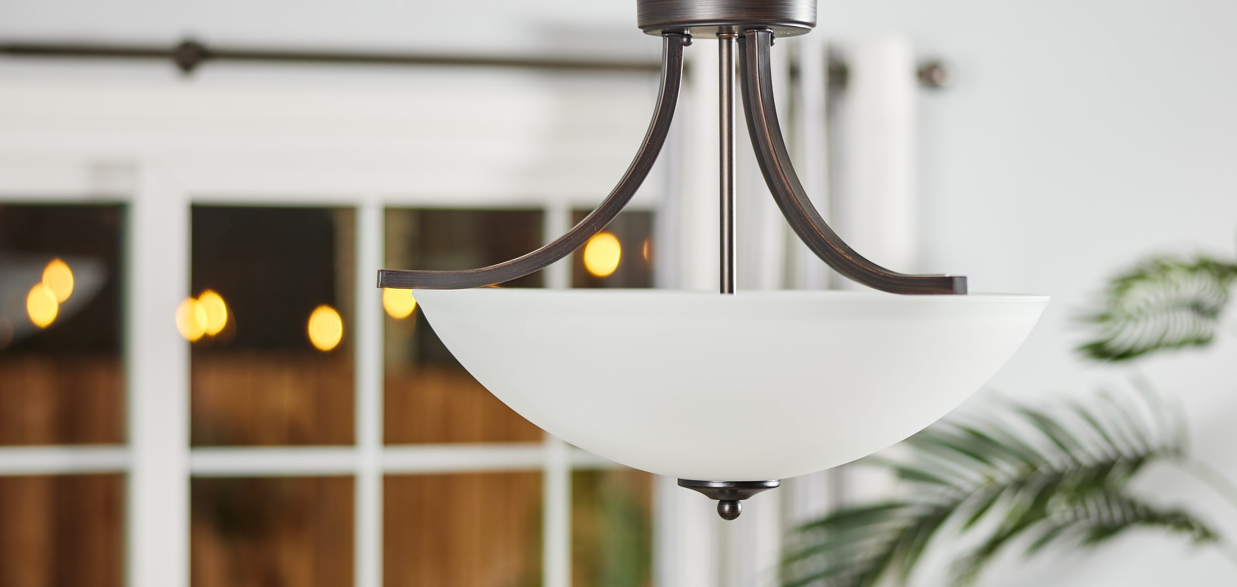 Bronze and White Glass 18" Transitional Bowl Pendant Light