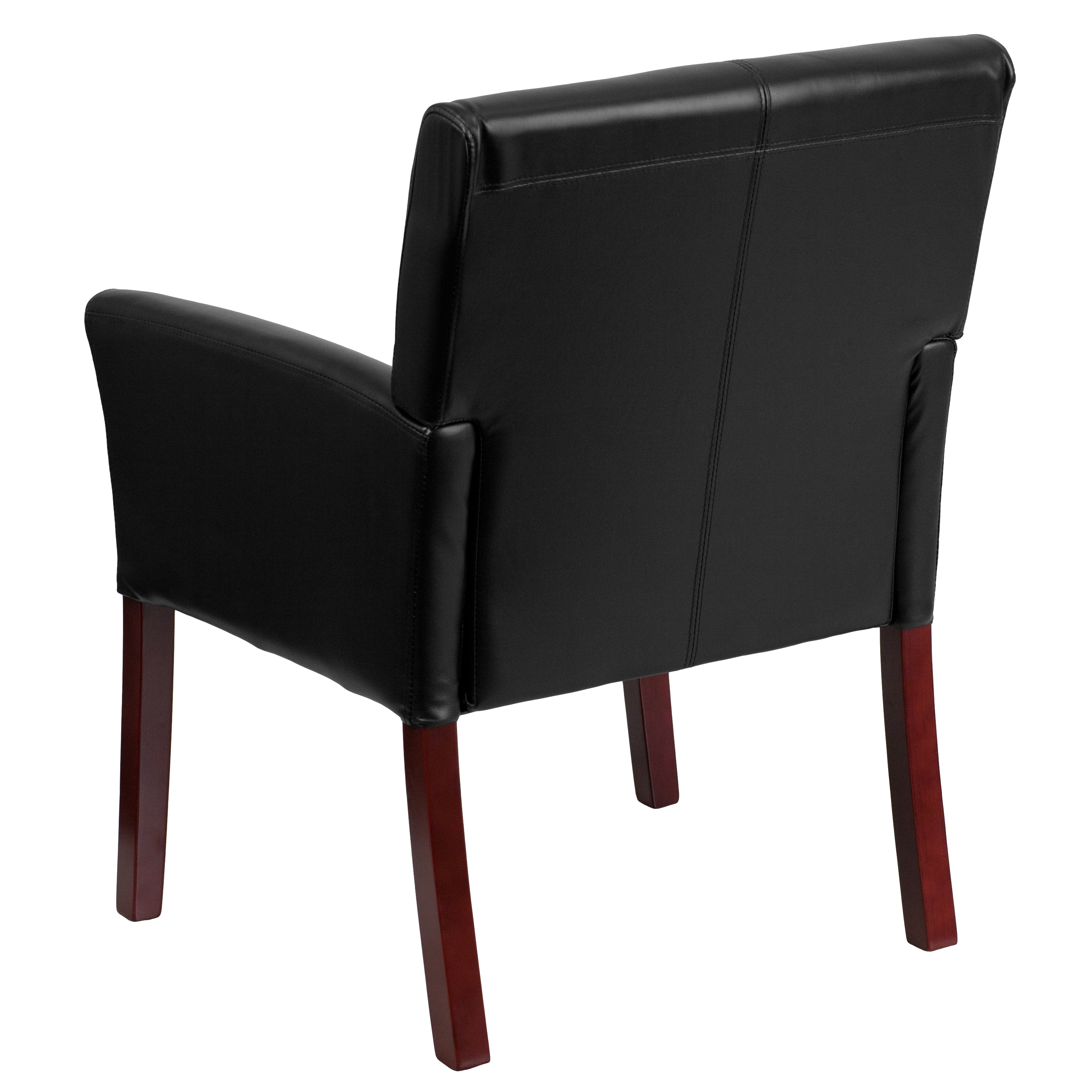 Black Leather High Back Executive Armchair with Mahogany Wood Legs