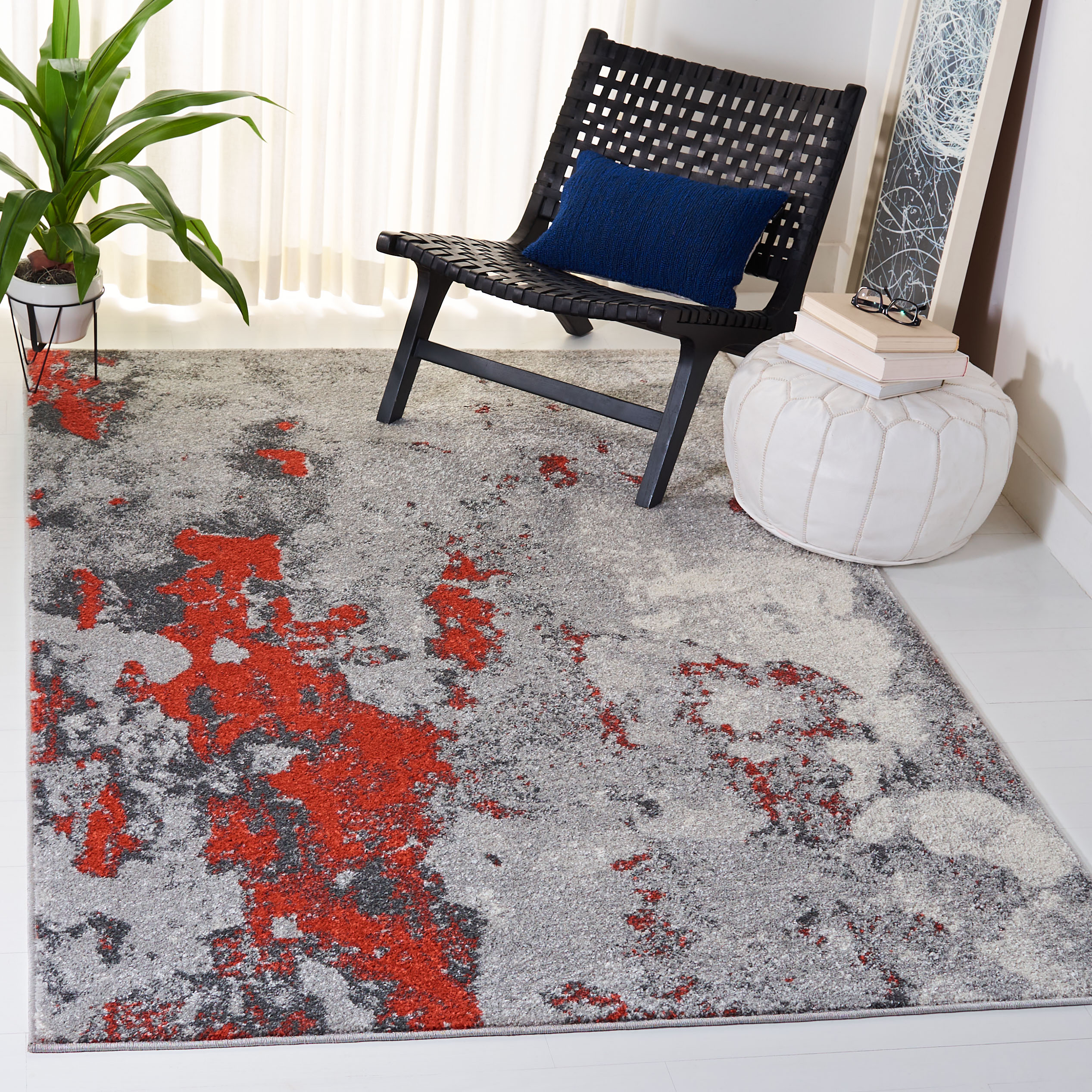 Safavieh ADR134P-24 Adirondack Alona 3 x 4 (ft) Loomed Polypropylene Orange/Gray Rectangular Indoor Abstract Bohemian/Eclectic Throw rug