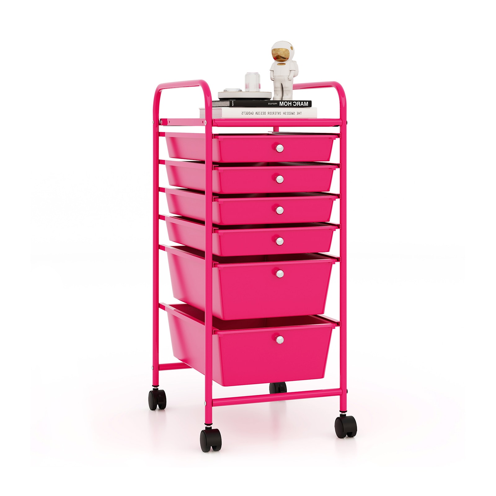 Slickblue Silver Finish Steel Frame 6-Drawer Rolling Storage Cart with Drawers for Office or Craft Room 17L x 13.5W x 30H- Available in Multiple Colors