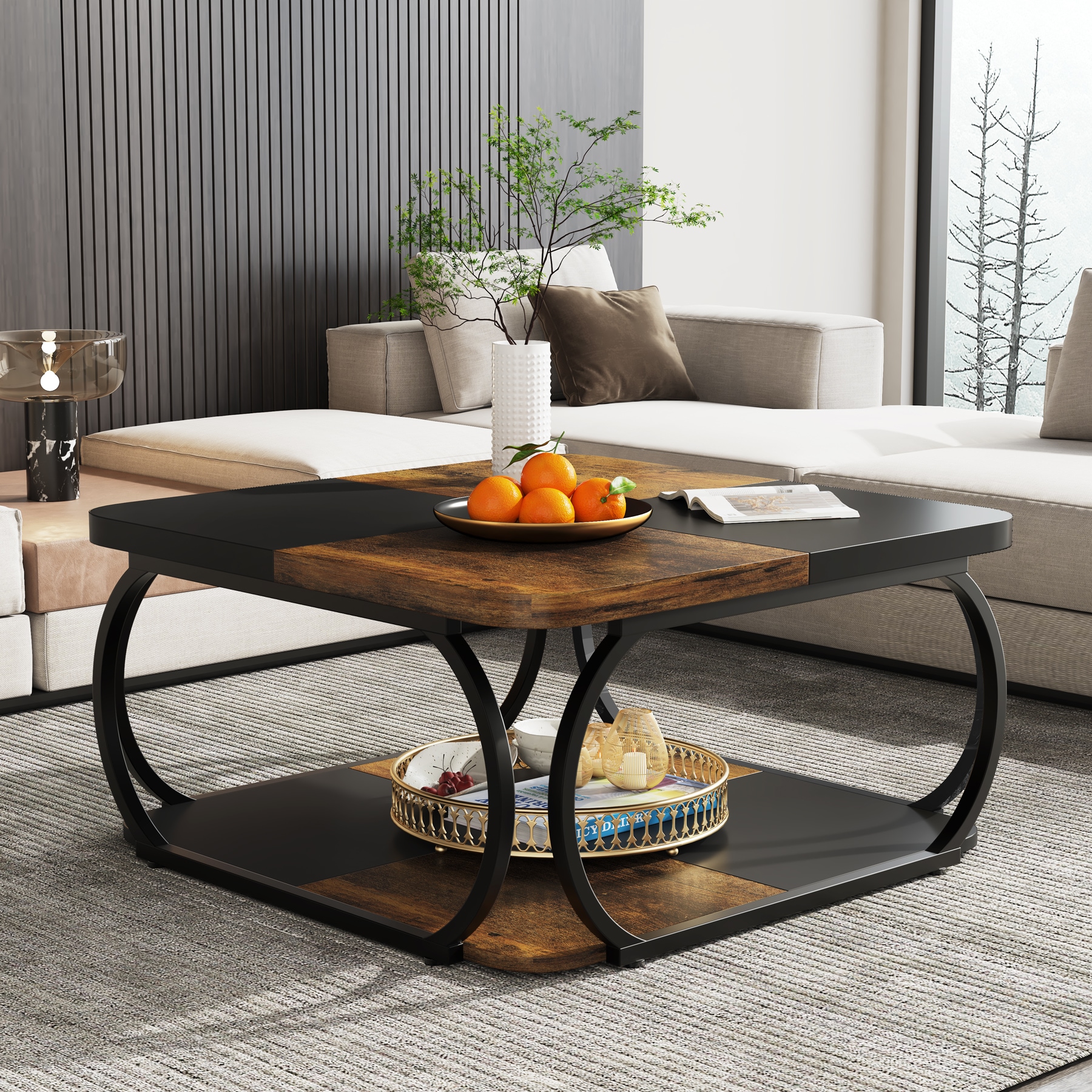 Fnova Industrial MDF Finished 39.25-in W x 19.75-in H Coffee Table
