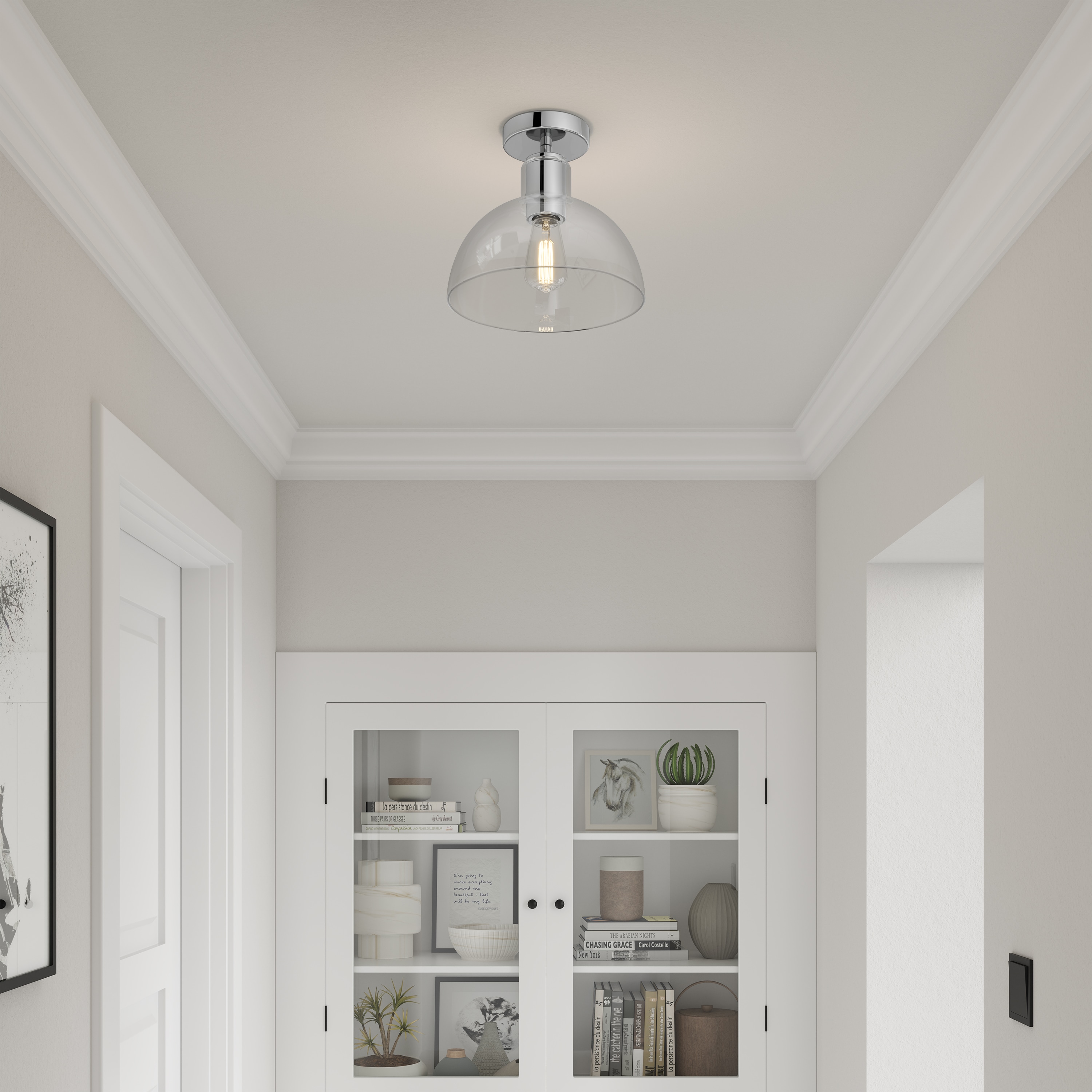 Millennium Lighting Knightsdale 10-in Chrome Indoor 1 -Light Semi-flush Mount Light with Clear Glass