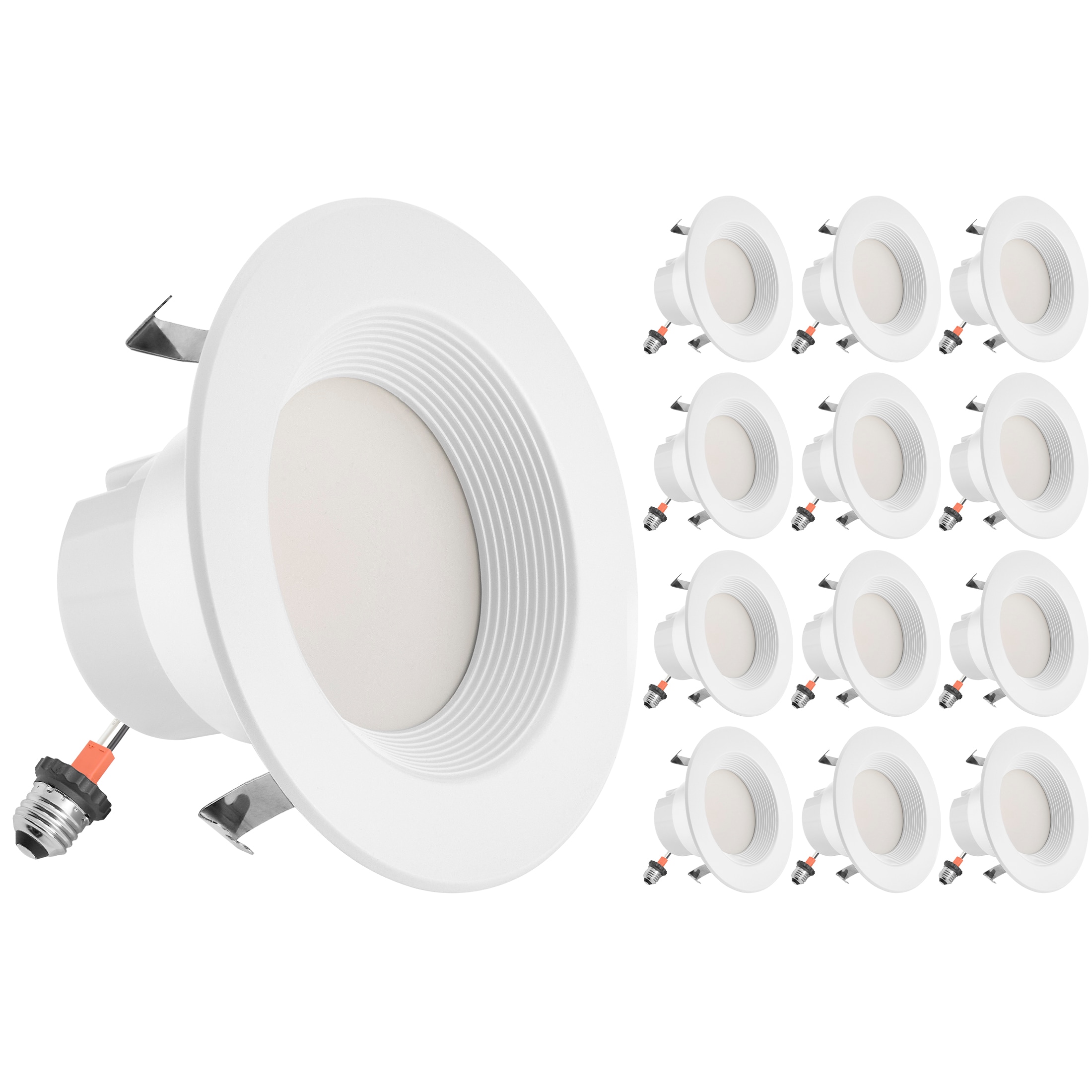 Maxxima MRL-410205-12 White 4-in 900 -Lumens Switchable white Round Dimmable LED Damp rated Recessed Downlight 12 -Pack