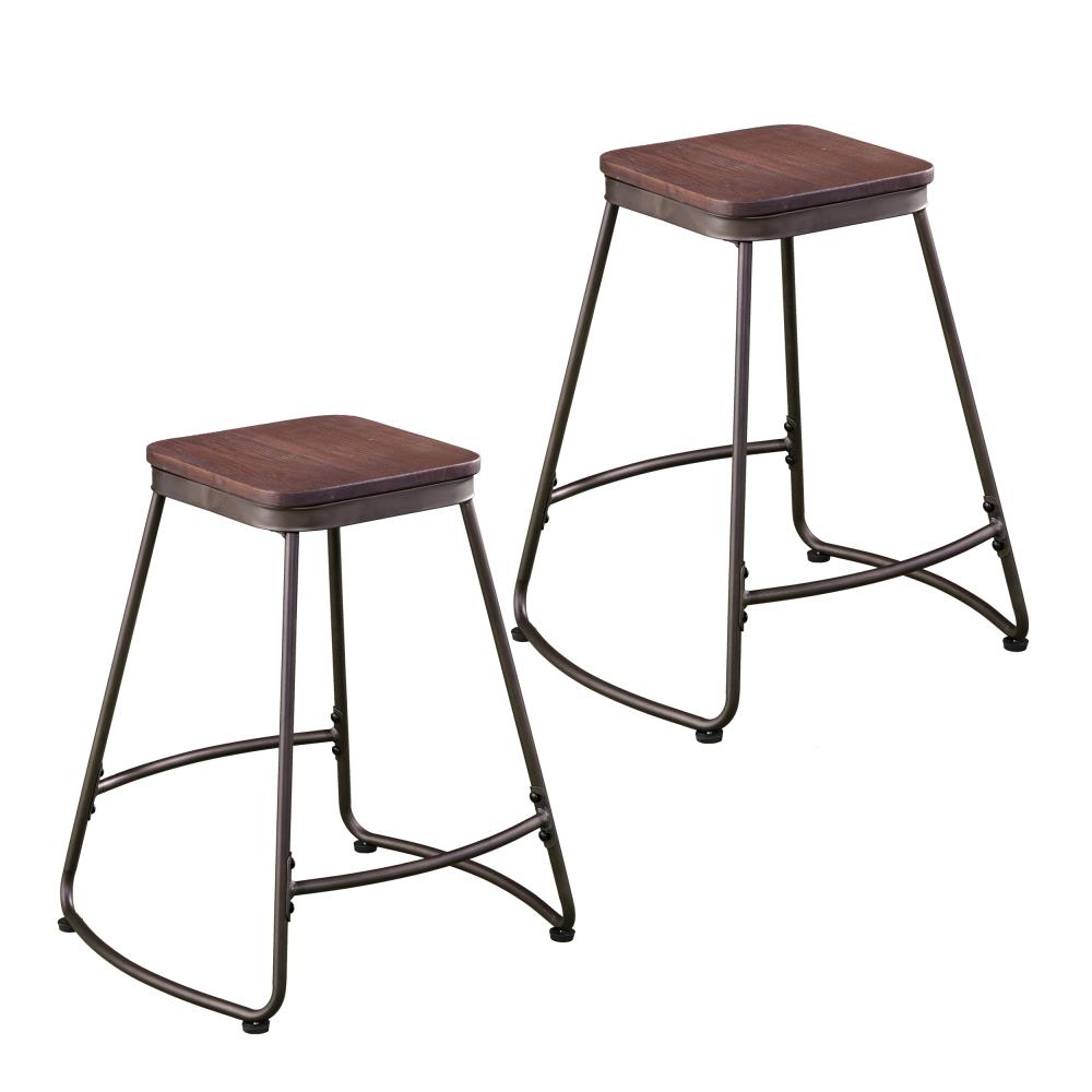 Boston Loft Furnishings ATG3392BC Codia 2 -Set Matte gunmetal and dark distressed pine 24.5-in H Counter height Metal Bar Stool