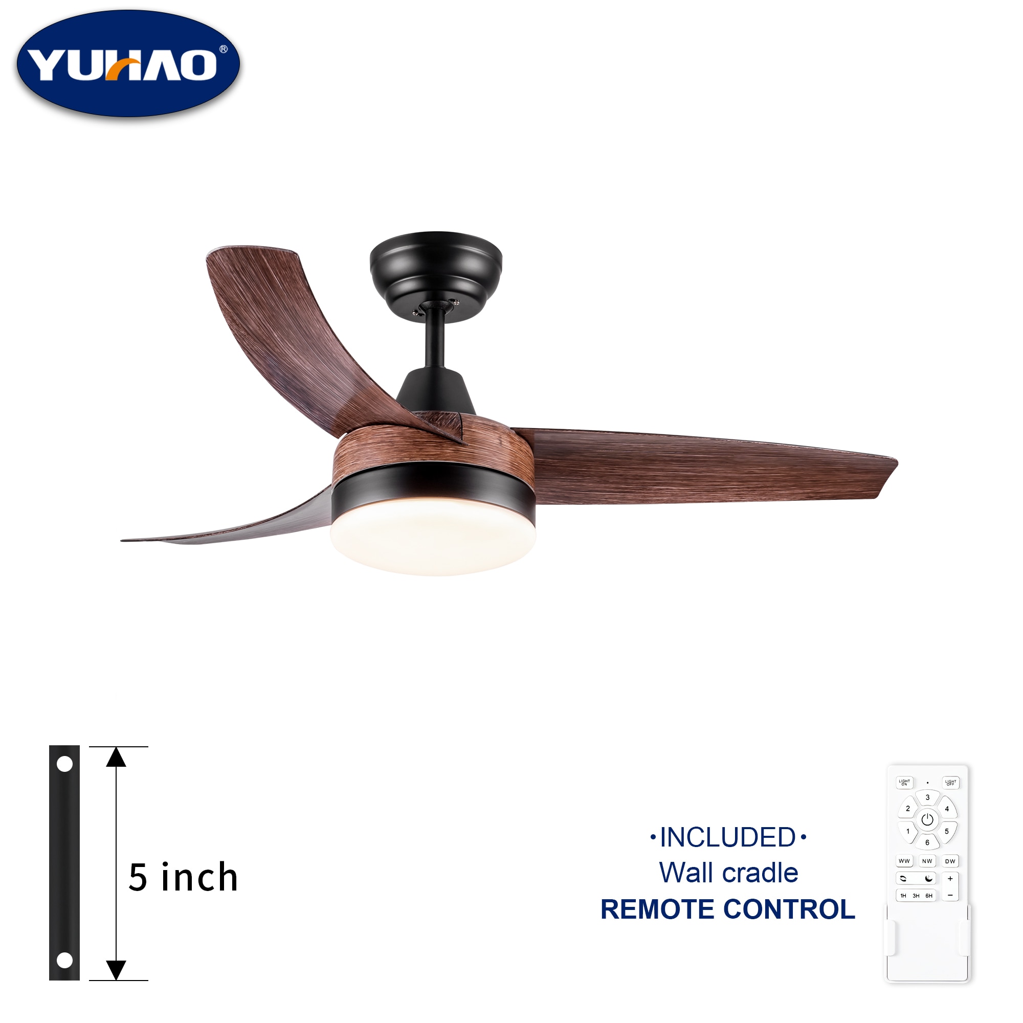 YUHAO LSDC1053BKM422 Airedpro 42-in Color-Changing Integrated LED Black with Distressed Blades Ceiling Fan With Light and Remote ( 3 -Blade )