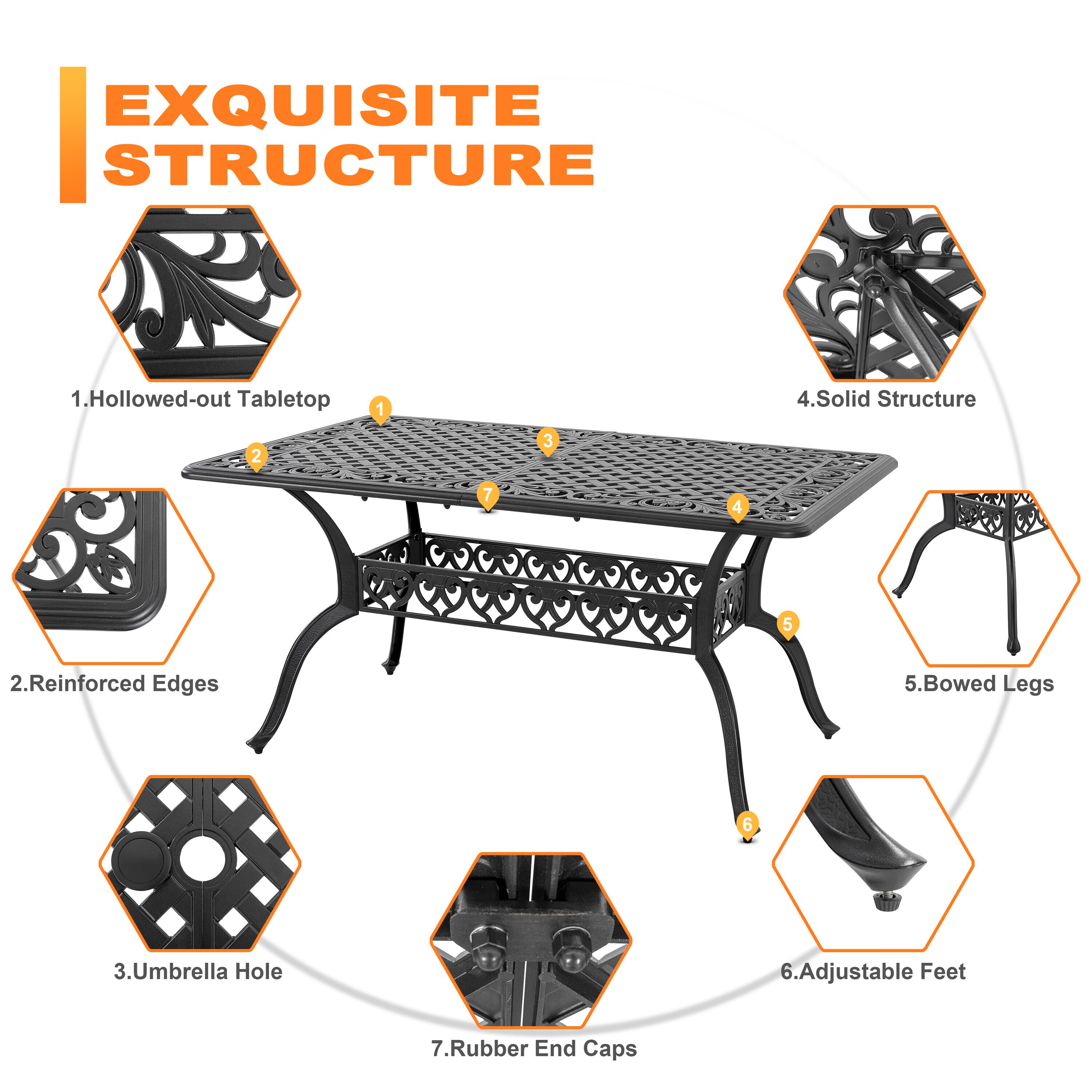 Black and Gold Speckled Cast Aluminum 6-Person Patio Dining Set