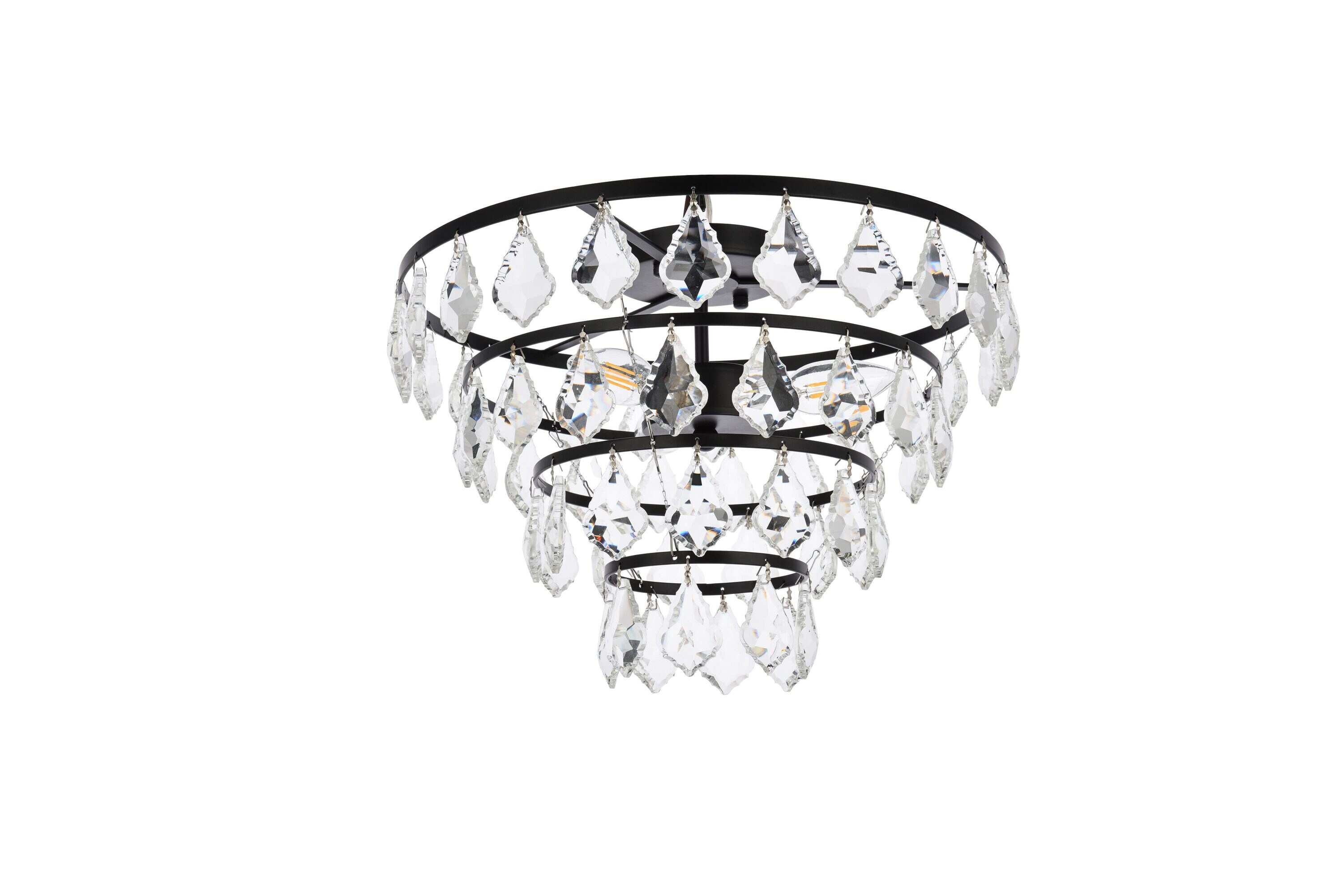 Ella 16" Black Iron and Crystal Flush Mount Light