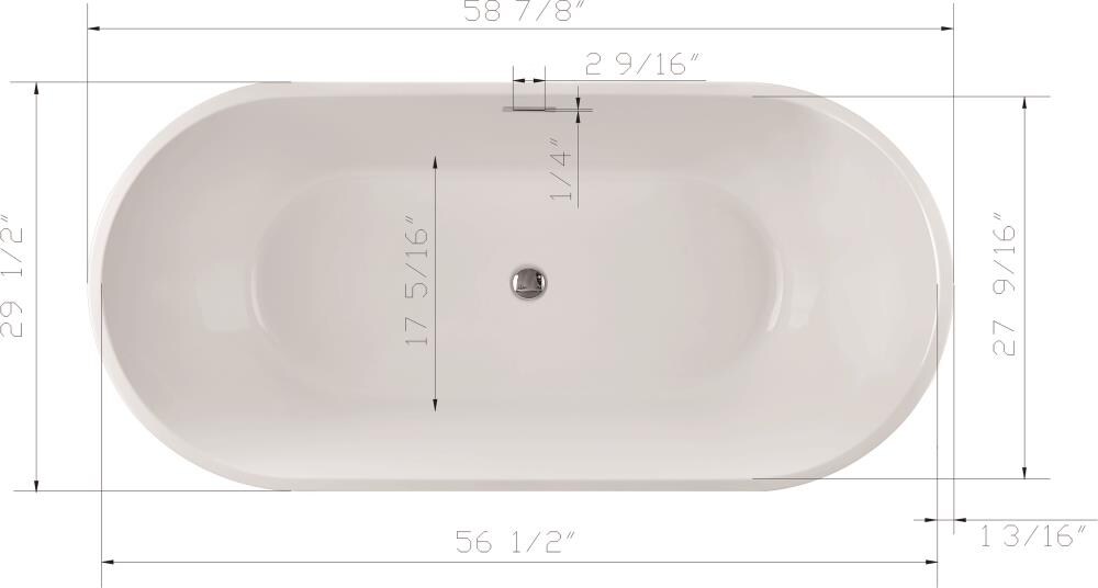 Drain Freestanding Soaking Bathtub, 58 1 2 X 29 Bathtub
