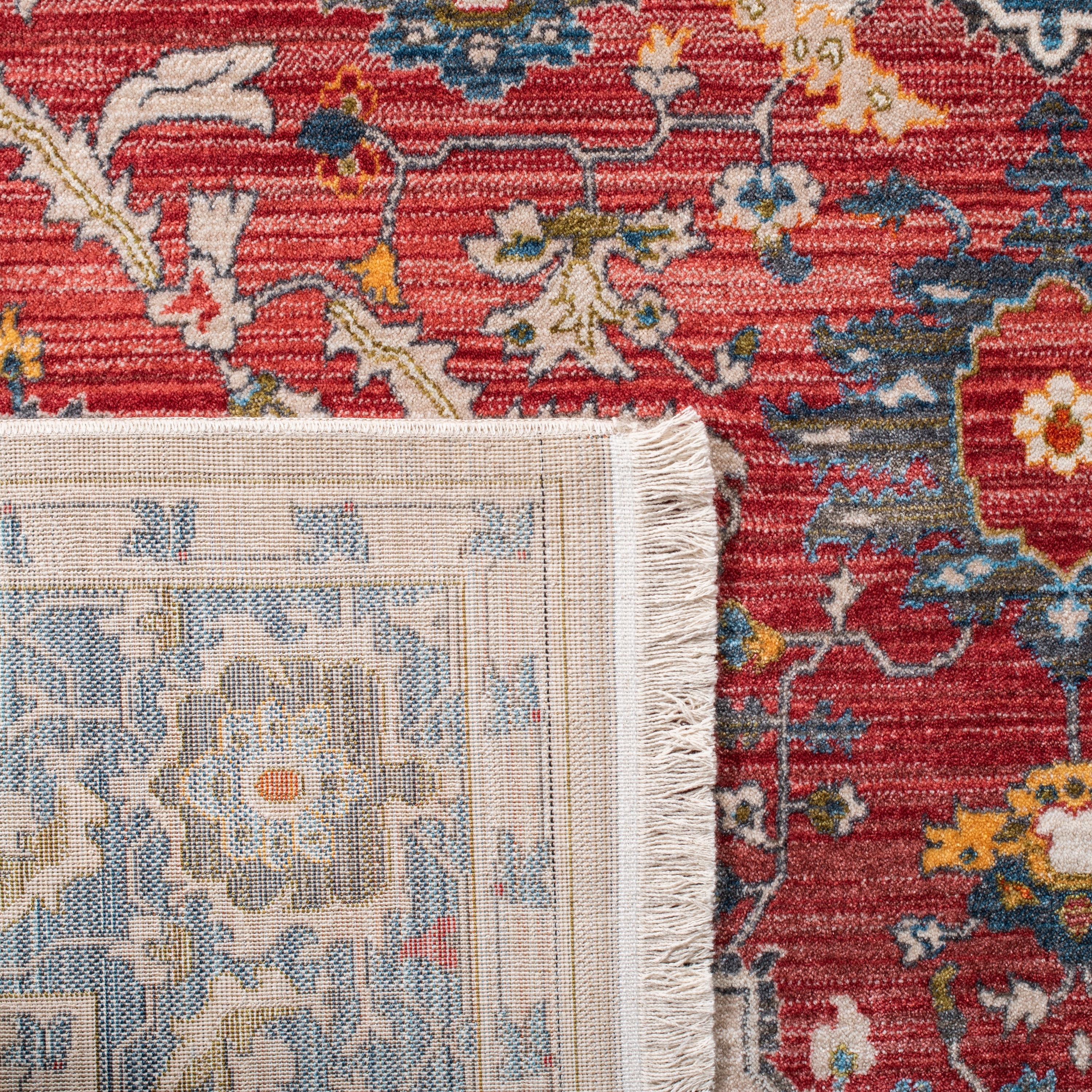 Vintage Red and Blue Rectangular Synthetic Area Rug 6' x 9'