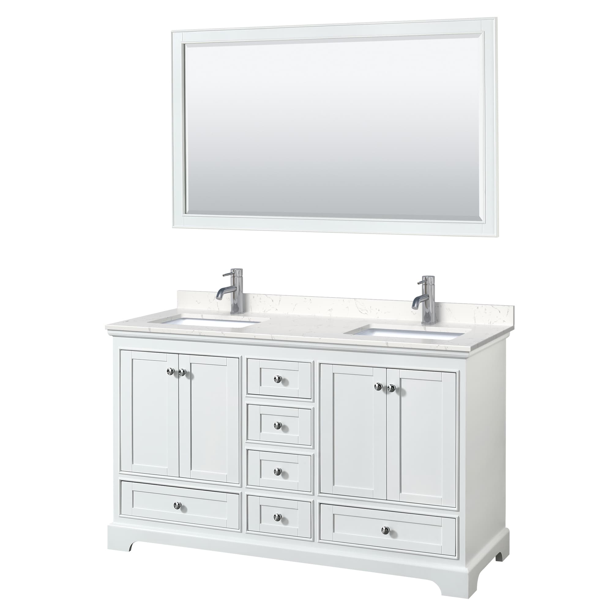 Wyndham Collection WCS202060DWHC2UNSM58 Deborah 60-in White with Polished Chrome Trim Undermount Double sink Bathroom Vanity with Carrara Cultured Marble Cultured marble Top (Mirror Included)