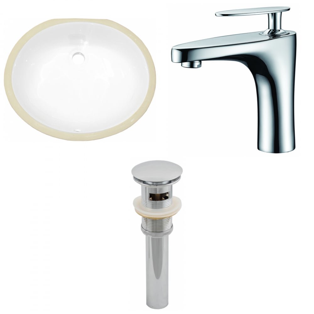 American Imaginations AI-13115 White Ceramic Undermount Oval Transitional Bathroom Sink with Faucet and Overflow Drain Included (16.25-in x 19.5-in)