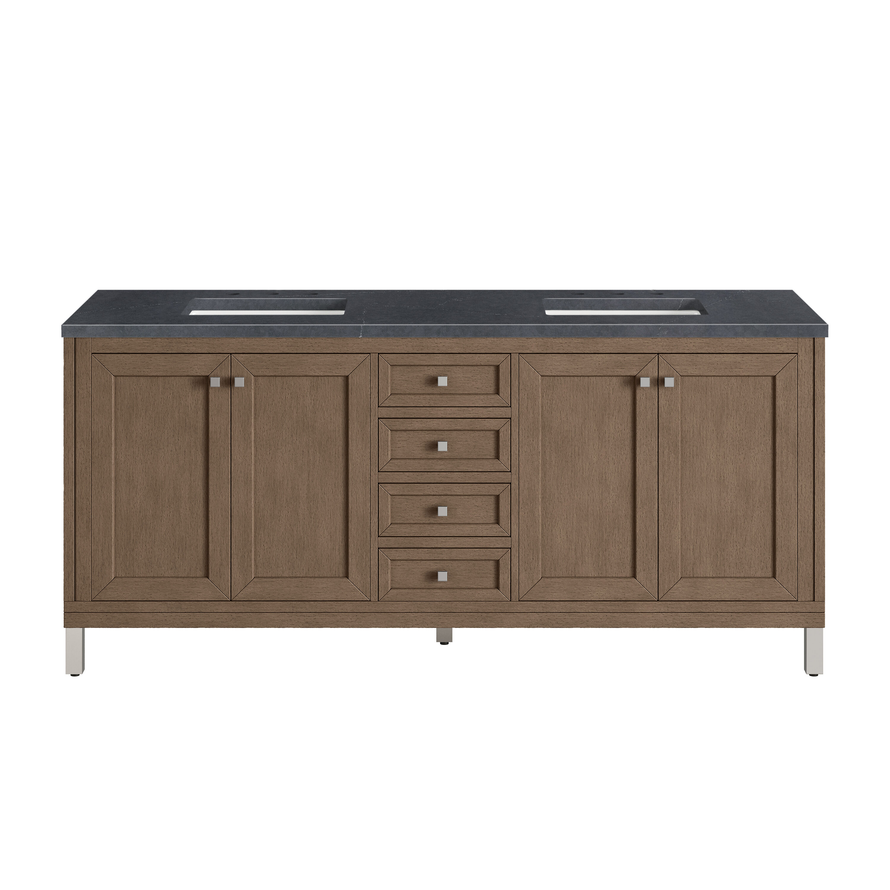 James Martin Vanities 305-V72-WWW-3CSP Whitewashed Walnut 72-in Whitewashed Walnut Undermount Double Sink Bathroom Vanity with Charcoal Soapstone Quartz Top