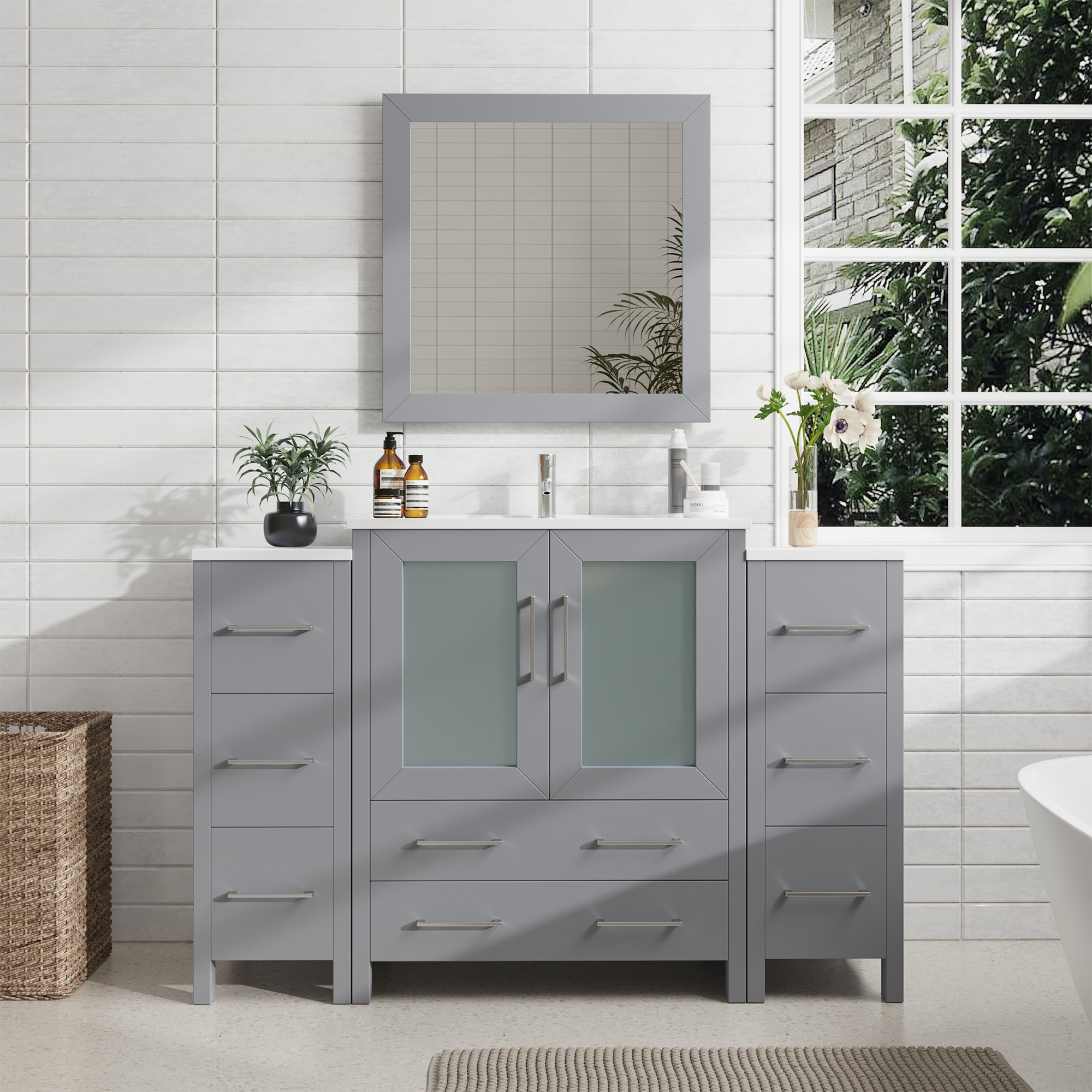 Vanity Art VA3030-54G Brescia 54-in Grey Undermount Single sink Bathroom Vanity with White Ceramic Top (Mirror Included)