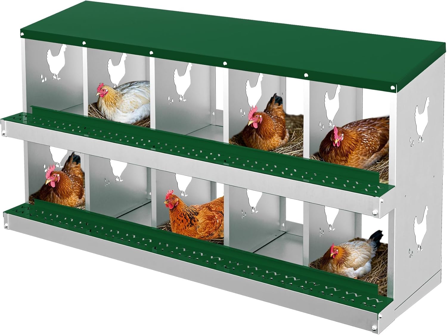 Qeetex WLS-PHO-348SAP6C Nesting Boxes for Chickens 10 Compartment Chicken Nesting Box Metal Chicken Laying Boxes with Perch Secure Lid Versatile Wall Mount