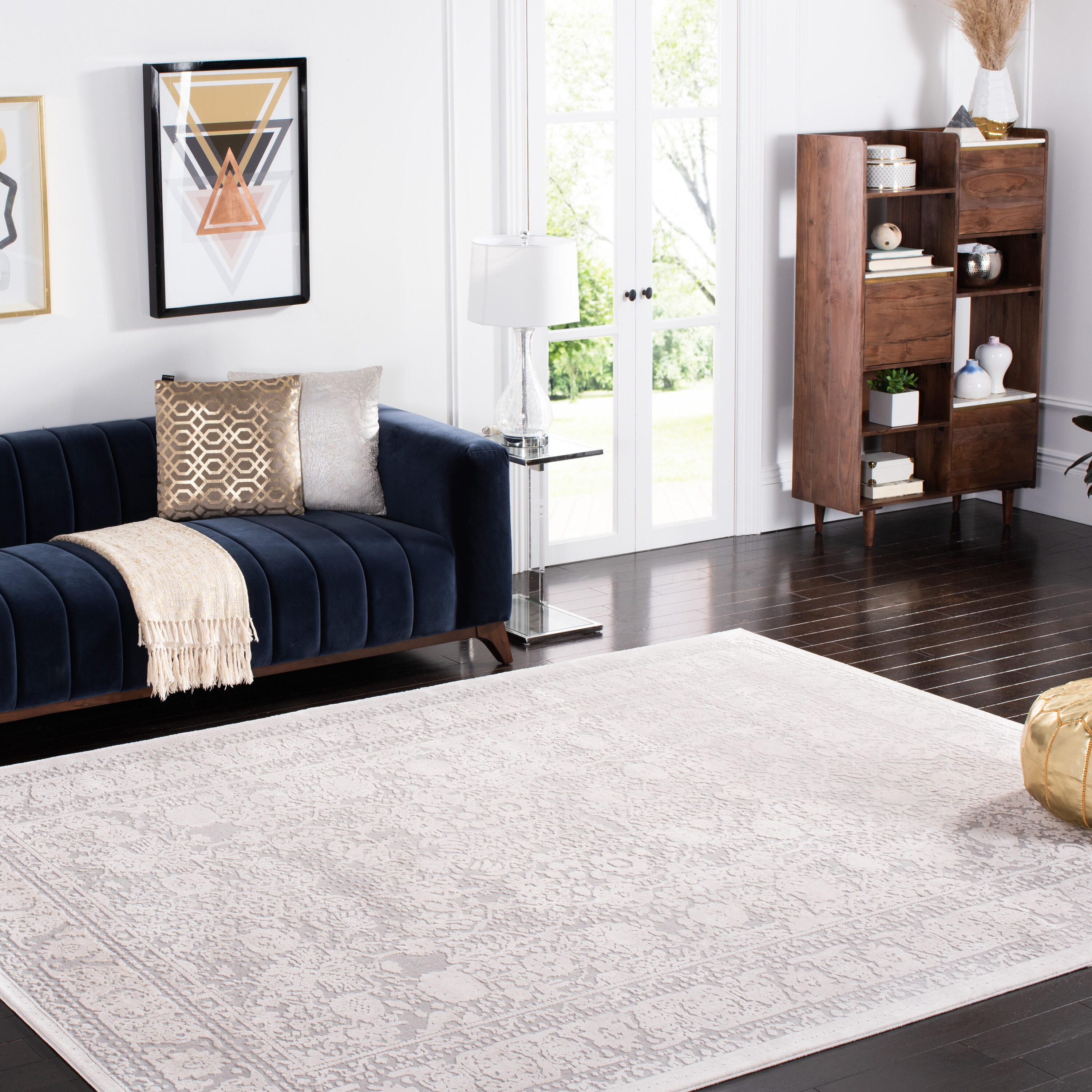 Reflection 8 x 10 (ft) Loomed Polyester/Polypropylene Light Gray/Cream Rectangular Indoor Mid-Century Modern Professionally Clean Only Area rug