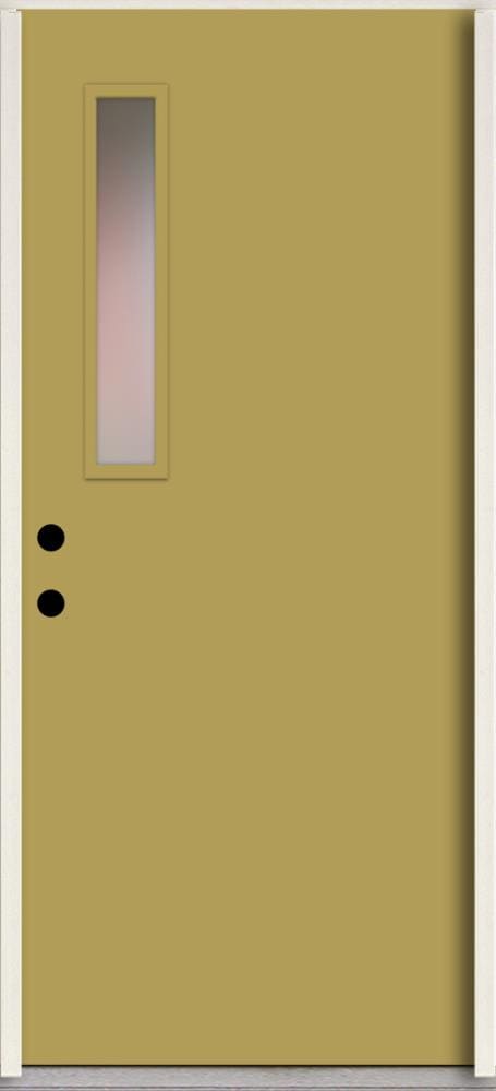 RELIABILT LO1063517 Spotlights 36-in x 80-in x 4-5/8-in Fiberglass 1/4 lite Right-hand inswing Meadowlark Paint Painted Prehung Front Door Insulating core