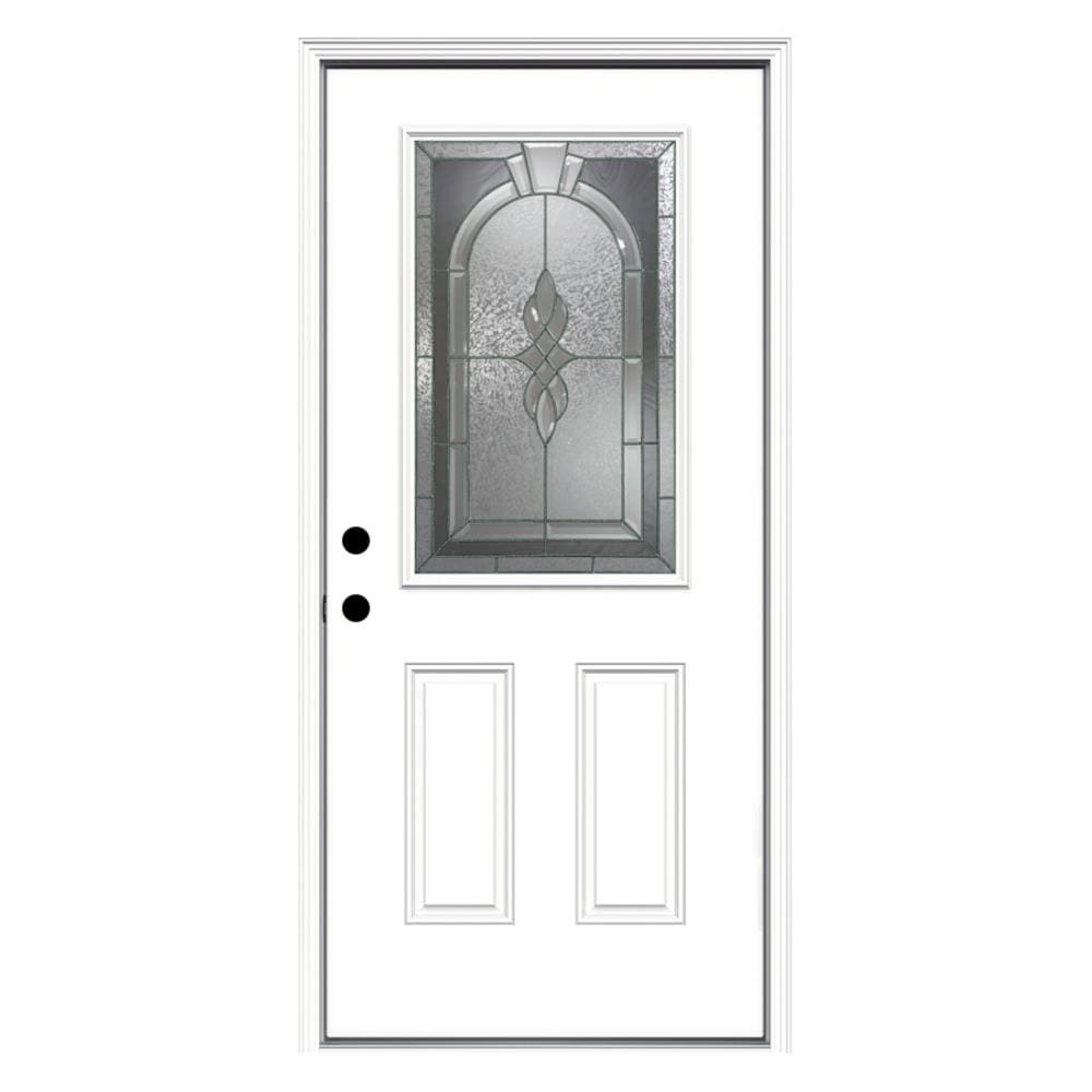 JELD-WEN LOWOLSFG36HHPARH Hampton 36-in x 80-in x 4-9/16-in Fiberglass Half lite Right-hand inswing Primed Prehung Front Door with Brickmould Insulating core