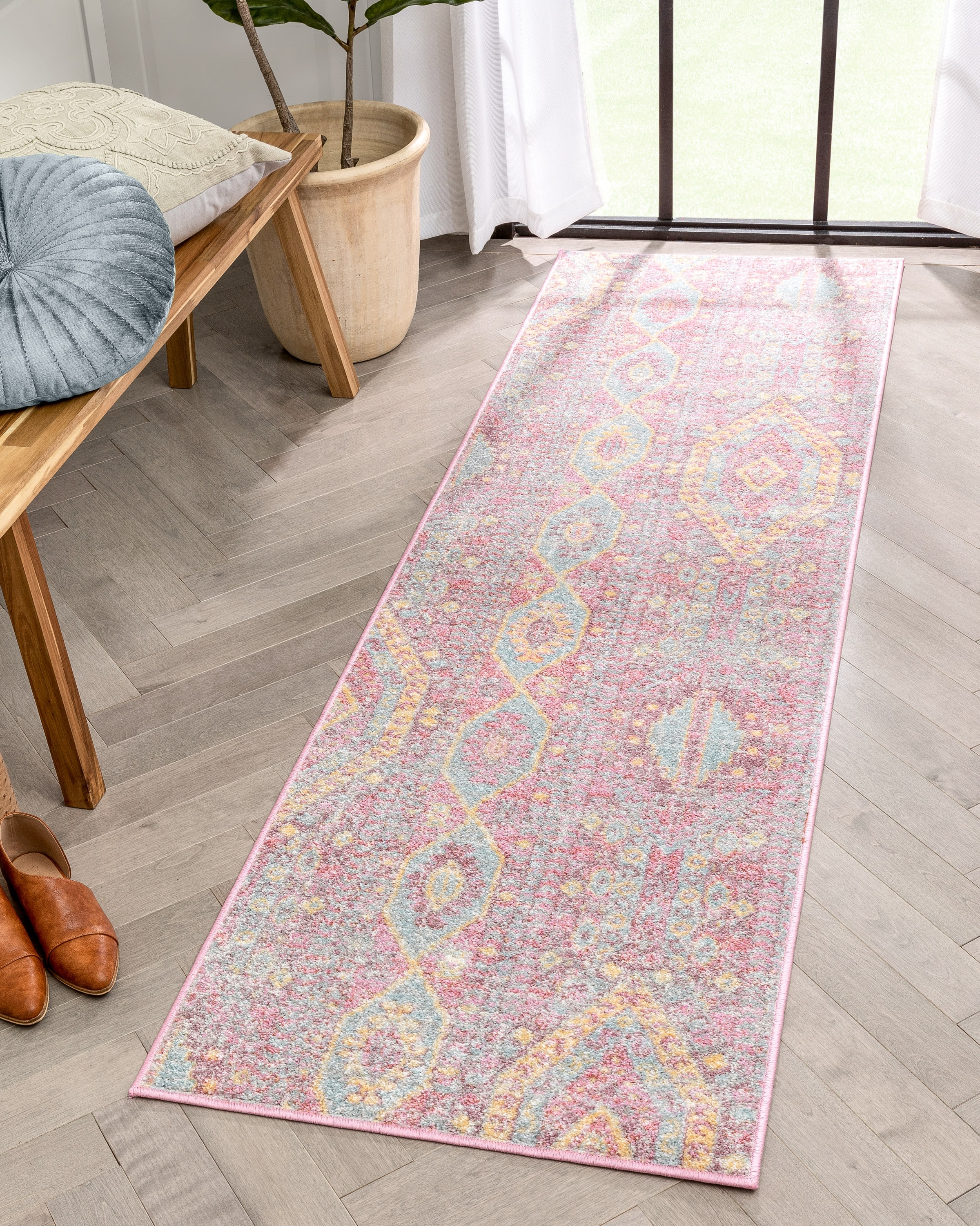 Well Woven RO-09-2 2 x 7 (ft) Loomed Polypropylene Blush Rectangular Indoor Tribal Bohemian/Eclectic Runner rug