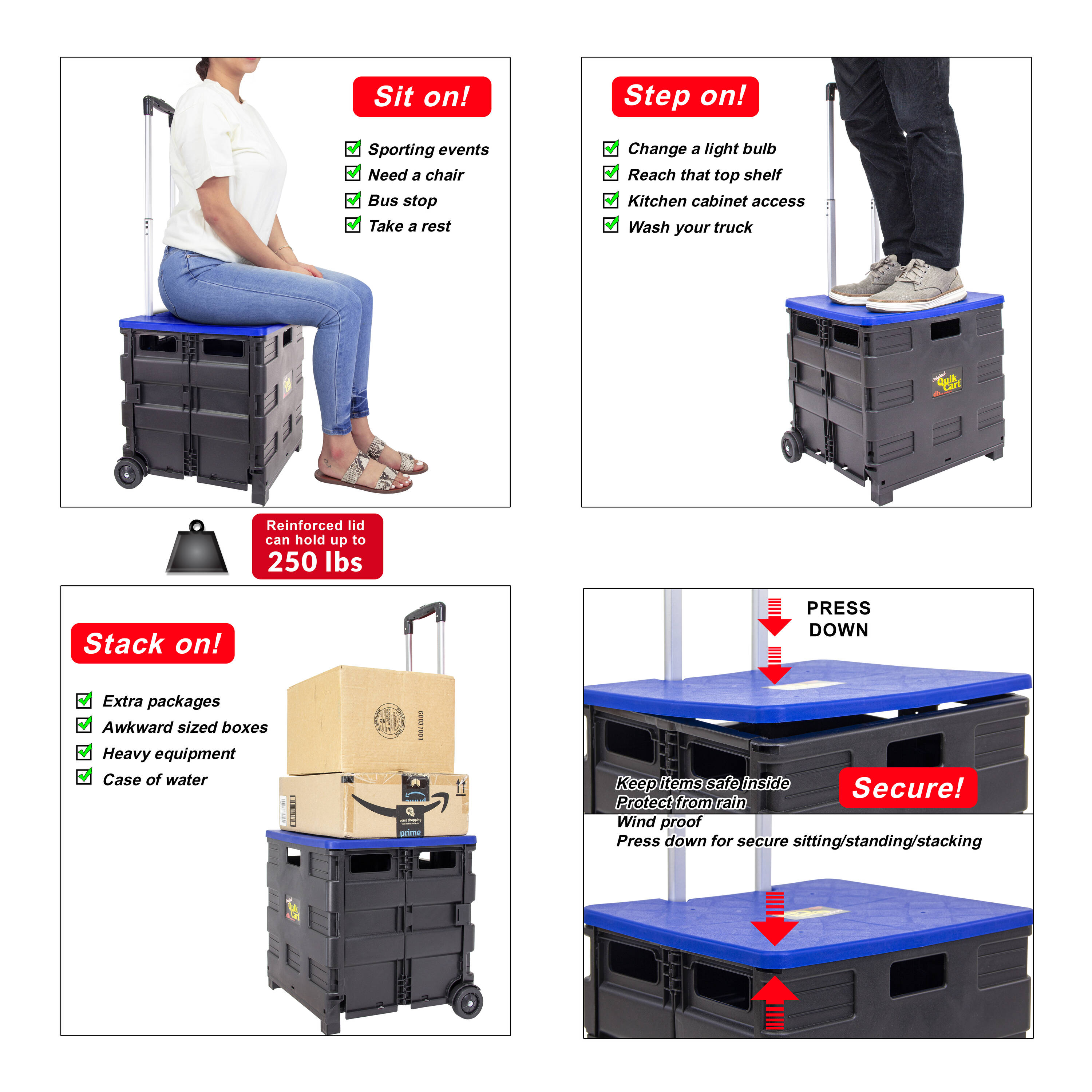 Blue Aluminum and Plastic Collapsible Rolling Cart with Lid
