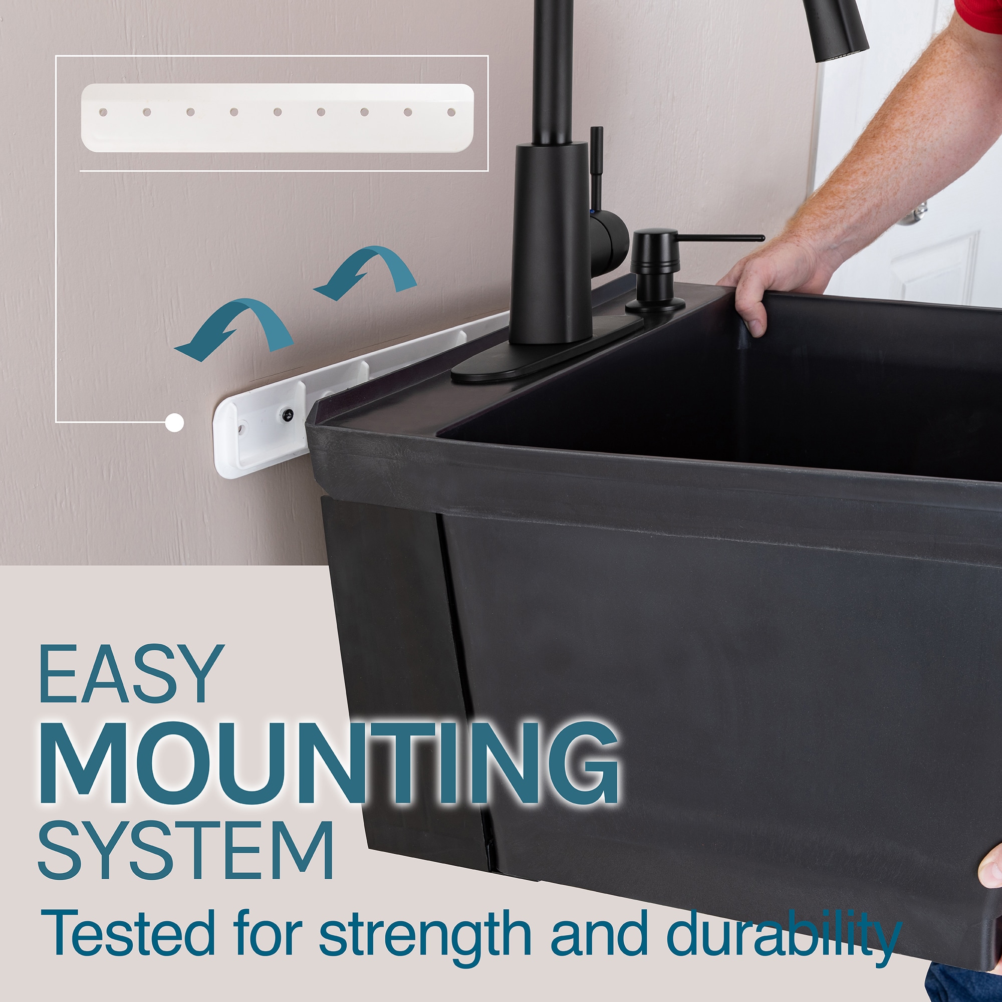 Black Wall Mount Utility Sink with Pull-Down Faucet