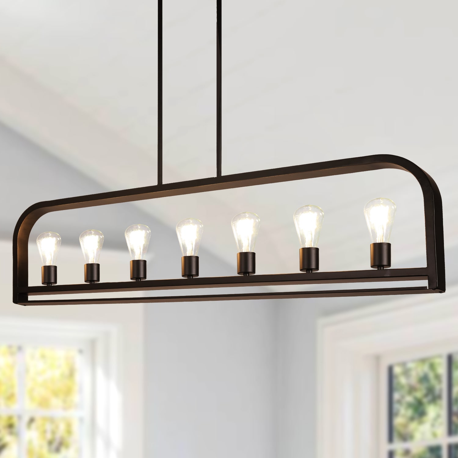 LNC LBU6V7R5340O9C Butterscouch 49.2-in Oversized 7 -Light Matte Black Minimalist Farmhouse Linear Large Hanging Kitchen island light