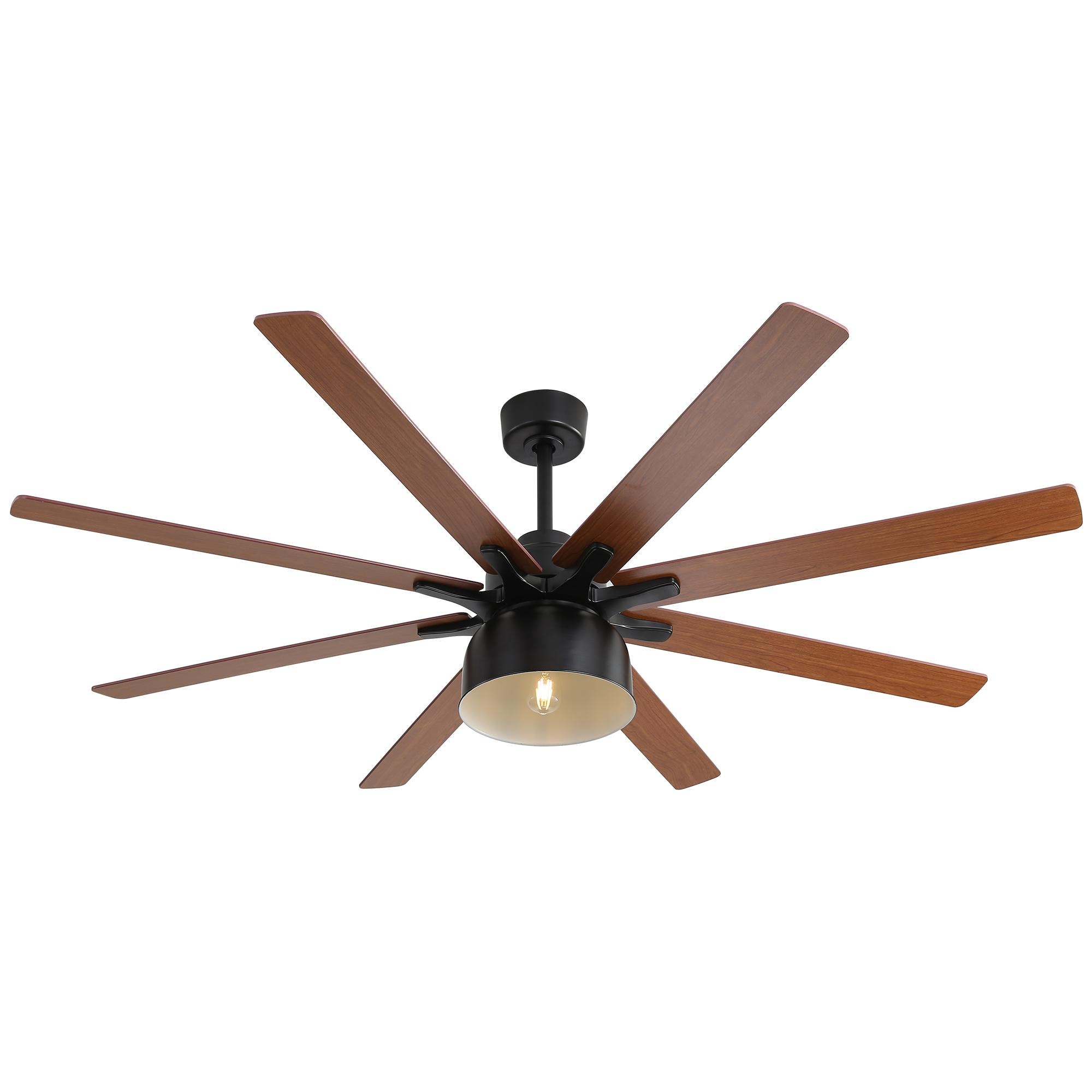 Bayfeve BFKS-8510-CF Adjustable Speed 52-in Outdoor Black with Brown Wood Grain Plywood Blades Ceiling Fan With Light and Remote ( 8 -Blade )