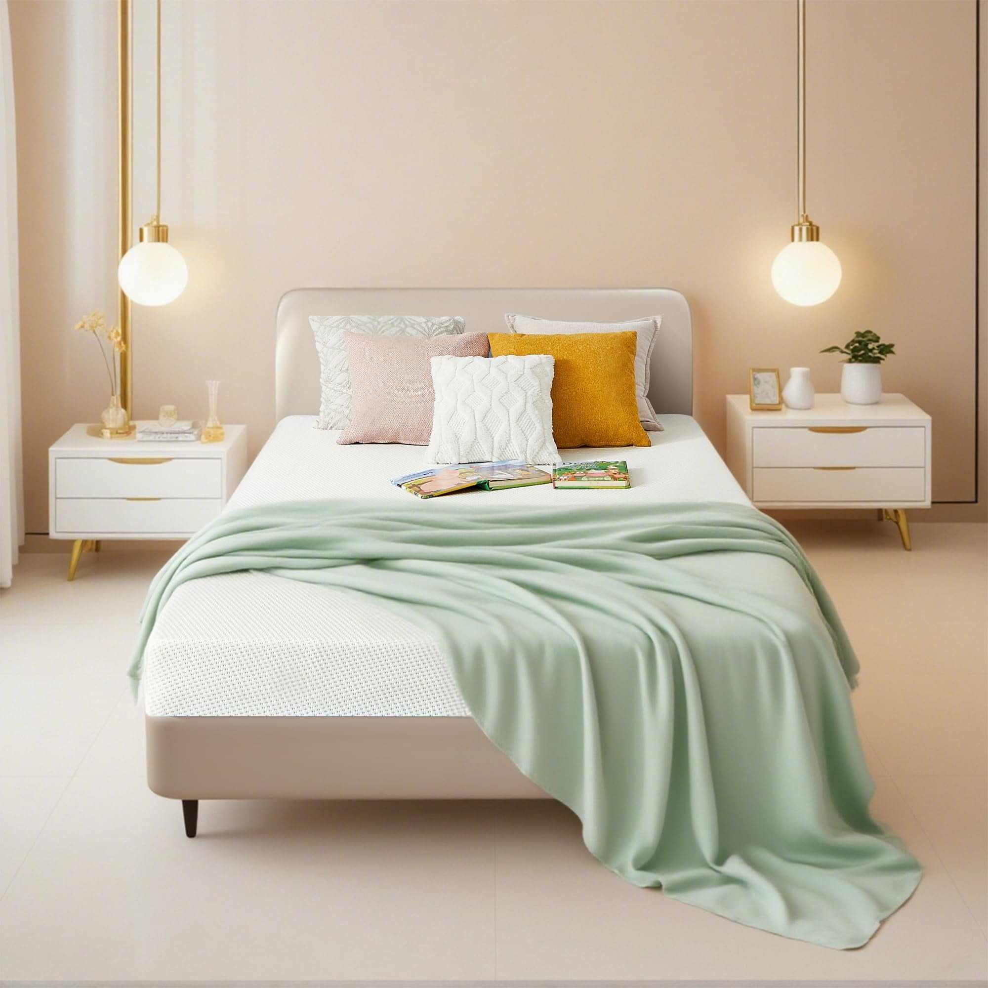 SUNCREAT 9035-QUEEN-FWN001 5 Inch Gel Memory Foam Mattress in a Box  Fiberglass Free  Medium Firm Pressure Relief for Cooler Sleep Supportive  Comfortable and Supportive  White