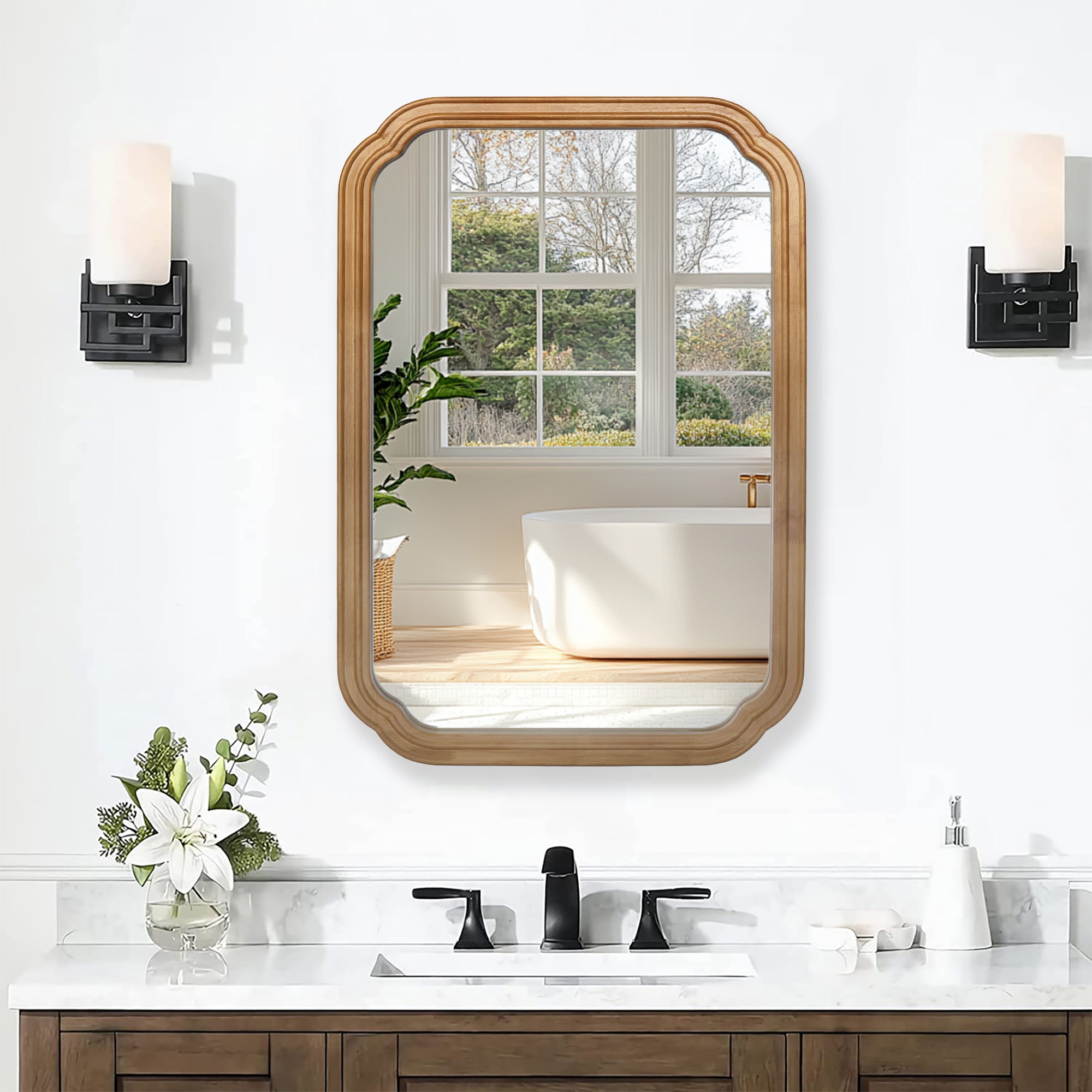 Wooakway 29.72x19.69 Inch Functional Mirror with Cabinet Wood Framed Bathroom Medicine Cabinets with Mirror and Adjustable Shelves Wall Mounted Mirror with Storage #FXLS0604-603Z478