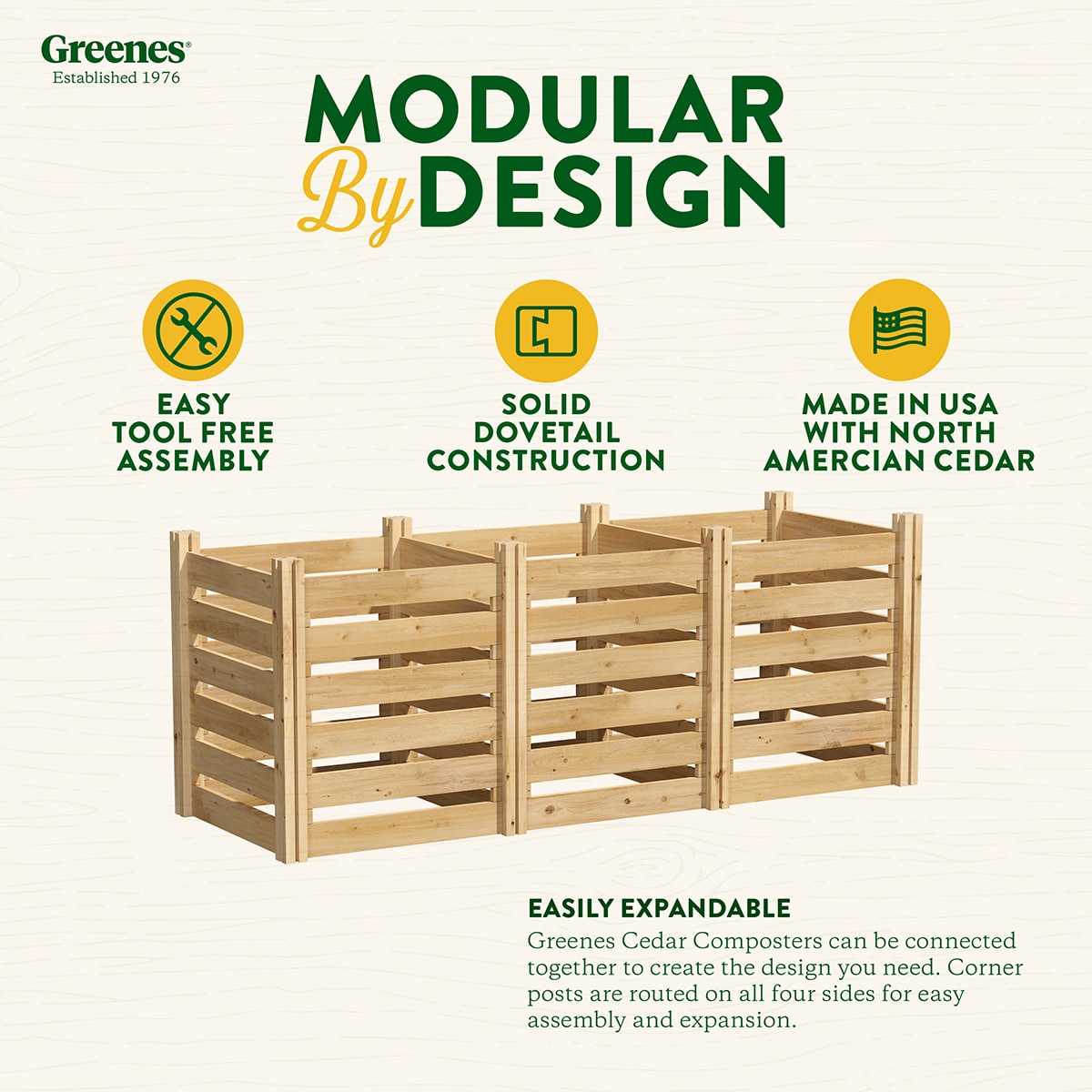Greenes Cedar Wood Outdoor Stationary Composter, 24" W x 48" L x 31" H