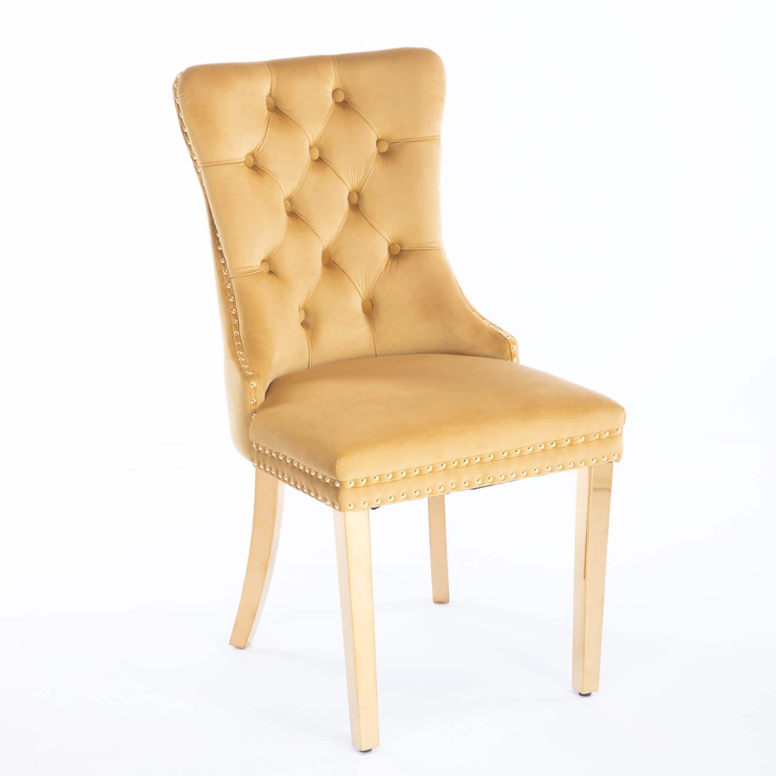 Vynxaria LEXY0108-DJCY-2YEL Gold Velvet Dining Chairs Set of 2 with Solid Wood Frame