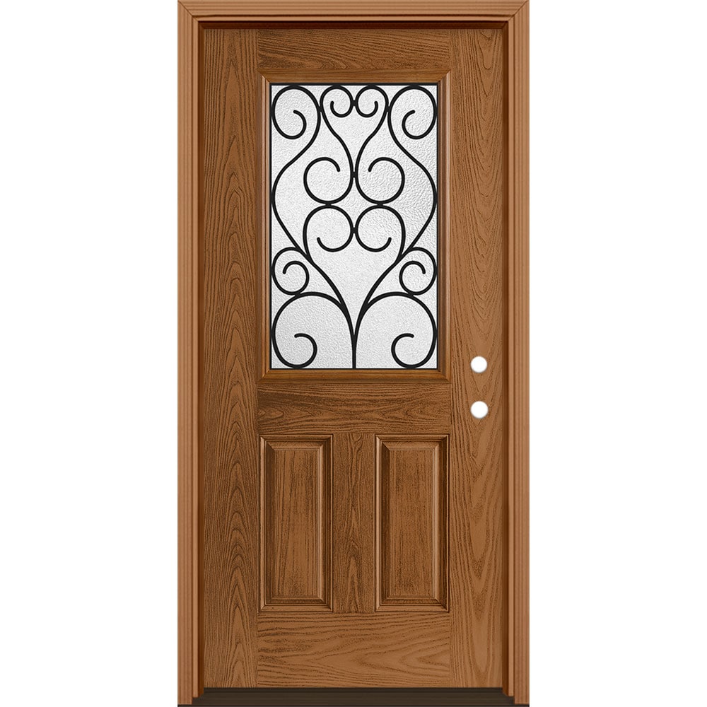 Masonite 3420691 Iron Springs 36-in x 80-in x 4-9/16-in Fiberglass Half lite Left-hand inswing Woodhaven Stained Prehung Front Door with Brickmould Insulating core