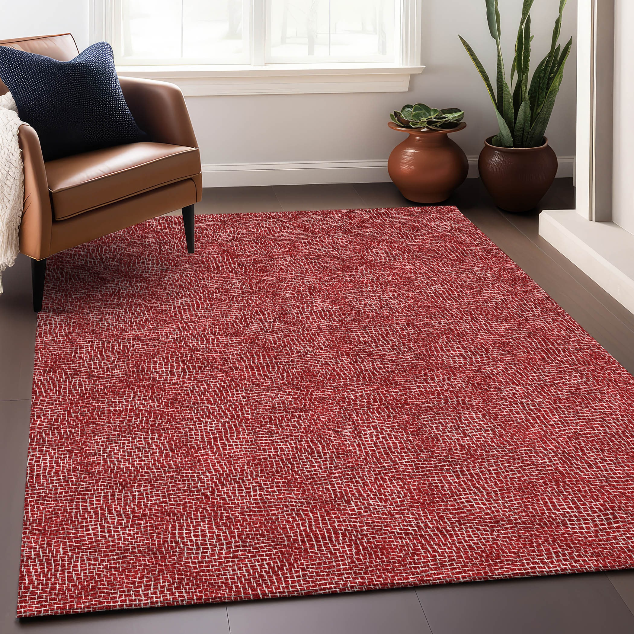 Addison Rugs ACN1057RD5X8 Chantille ACN1057RD 5 x 7 (ft) Polyester Red Rectangular Indoor/Outdoor Geometric Machine washable Area rug