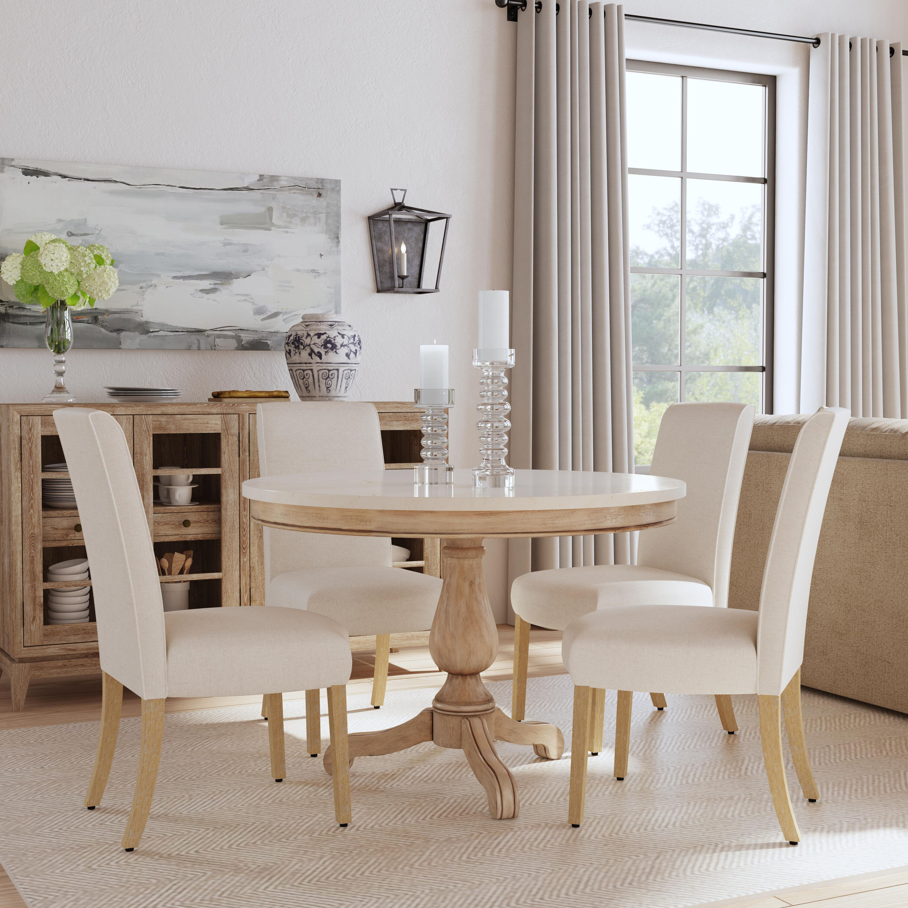 HomePop - Set of 2 Scalloped Detail Traditional Polyester Upholstered Dining side chair ( Wood Fr...