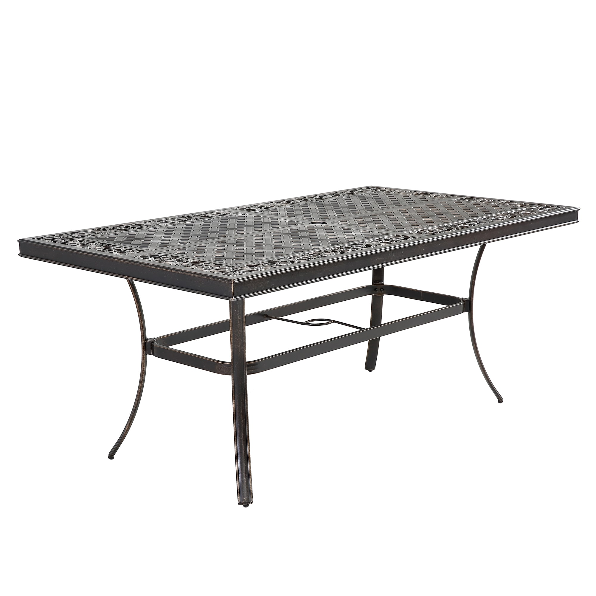 Clihome EF-29SW3-04 Patio rectangular cast aluminum dining table with umbrella hole Rectangle Outdoor Dining 37.99-in W x 67.72-in L with Umbrella Hole