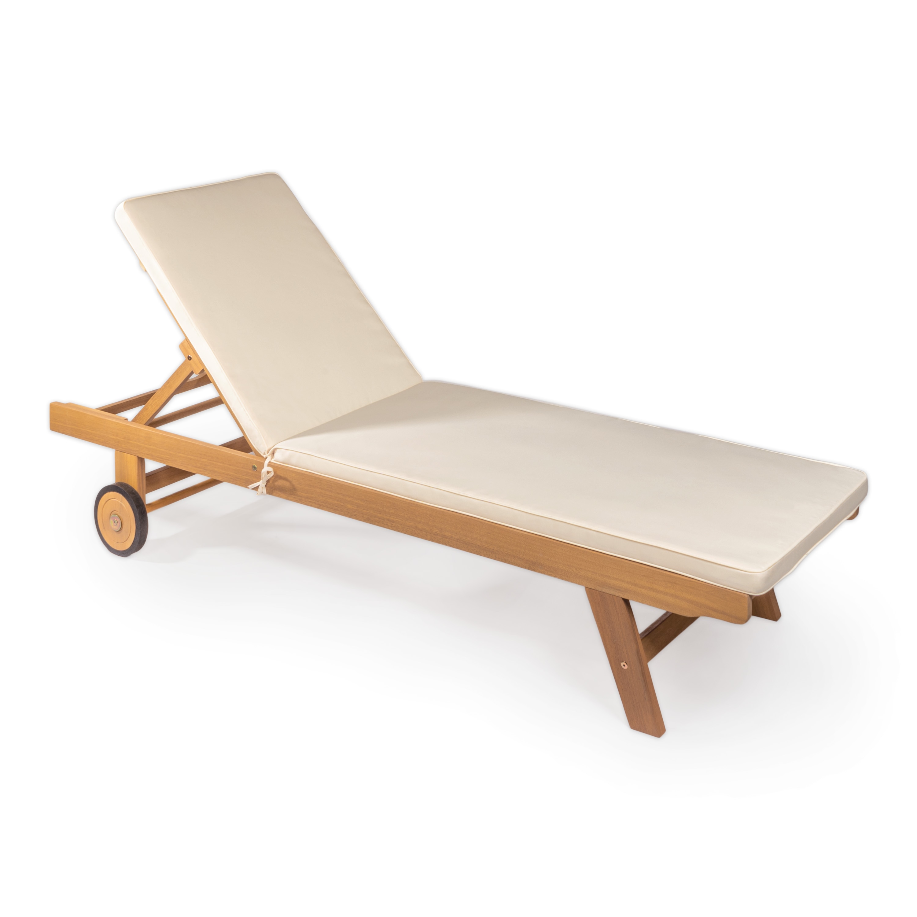 JONATHAN  Y LNG1000A Mallorca Adjustable Modern Classic White Natural Wood Frame Glider Chaise Lounge Chair with White Cushioned Seat