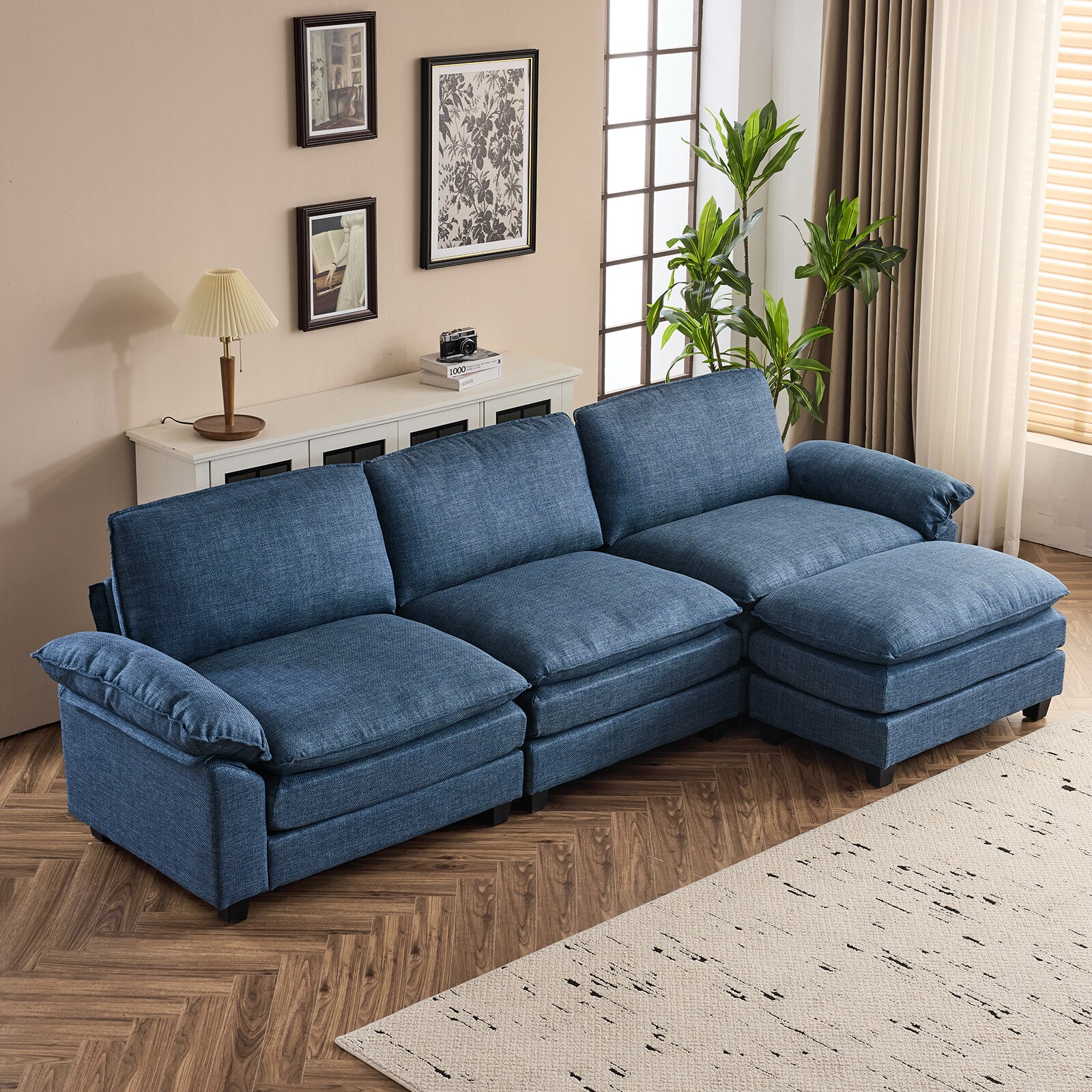 Outopee LO1G98000299+30+31 120.8-in W Modern Blue Sectional with Slipcover
