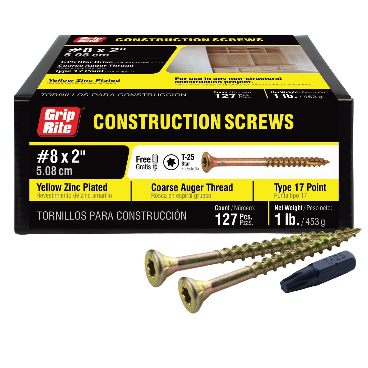 Grip-Rite #8 x 2-in Yellow Zinc Interior Wood Screws (127-Per Box) in the  Wood Screws department at