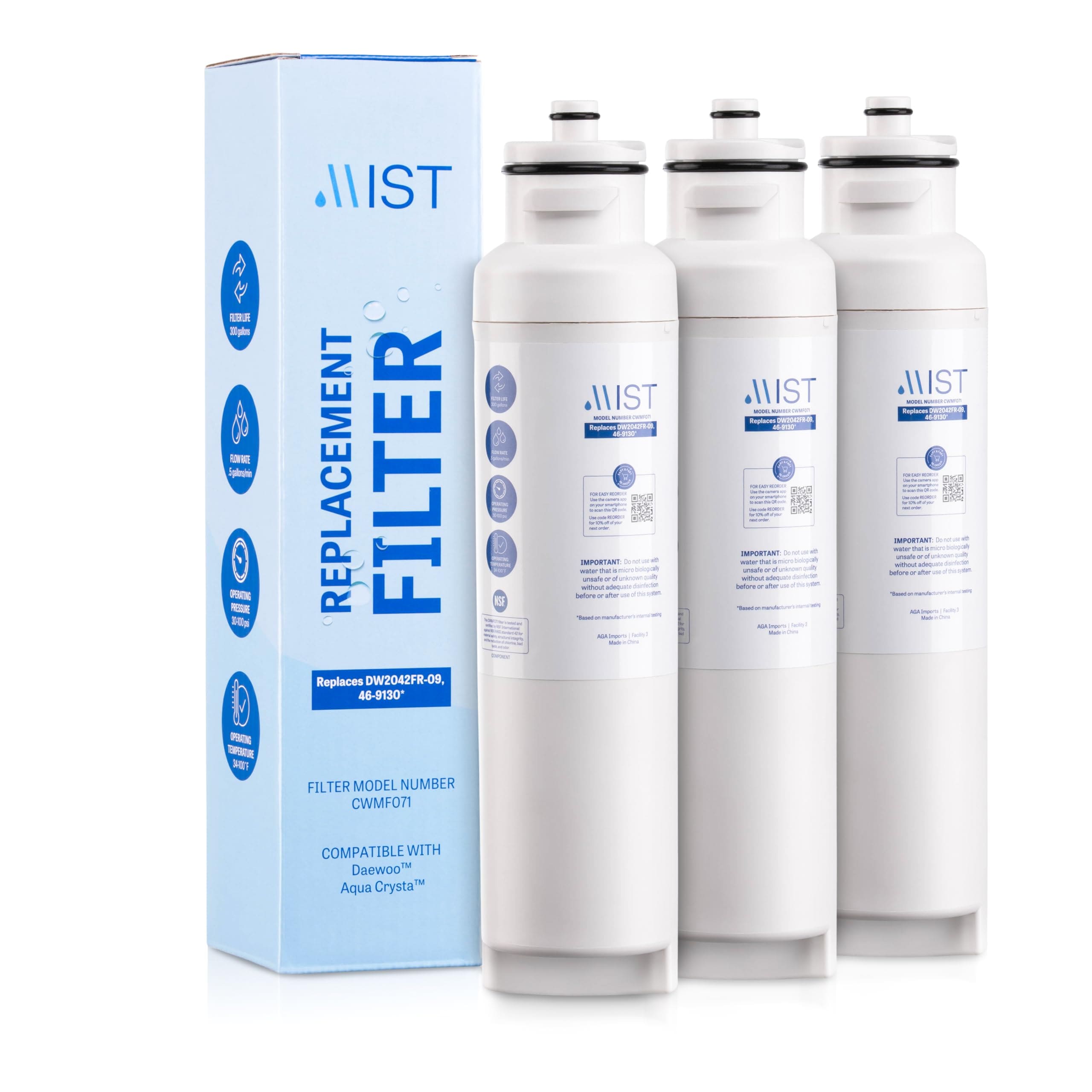 Mist Twist-in Refrigerator Water Filter Daewoo DW2042FR-09 3 -Pack #CWMF371